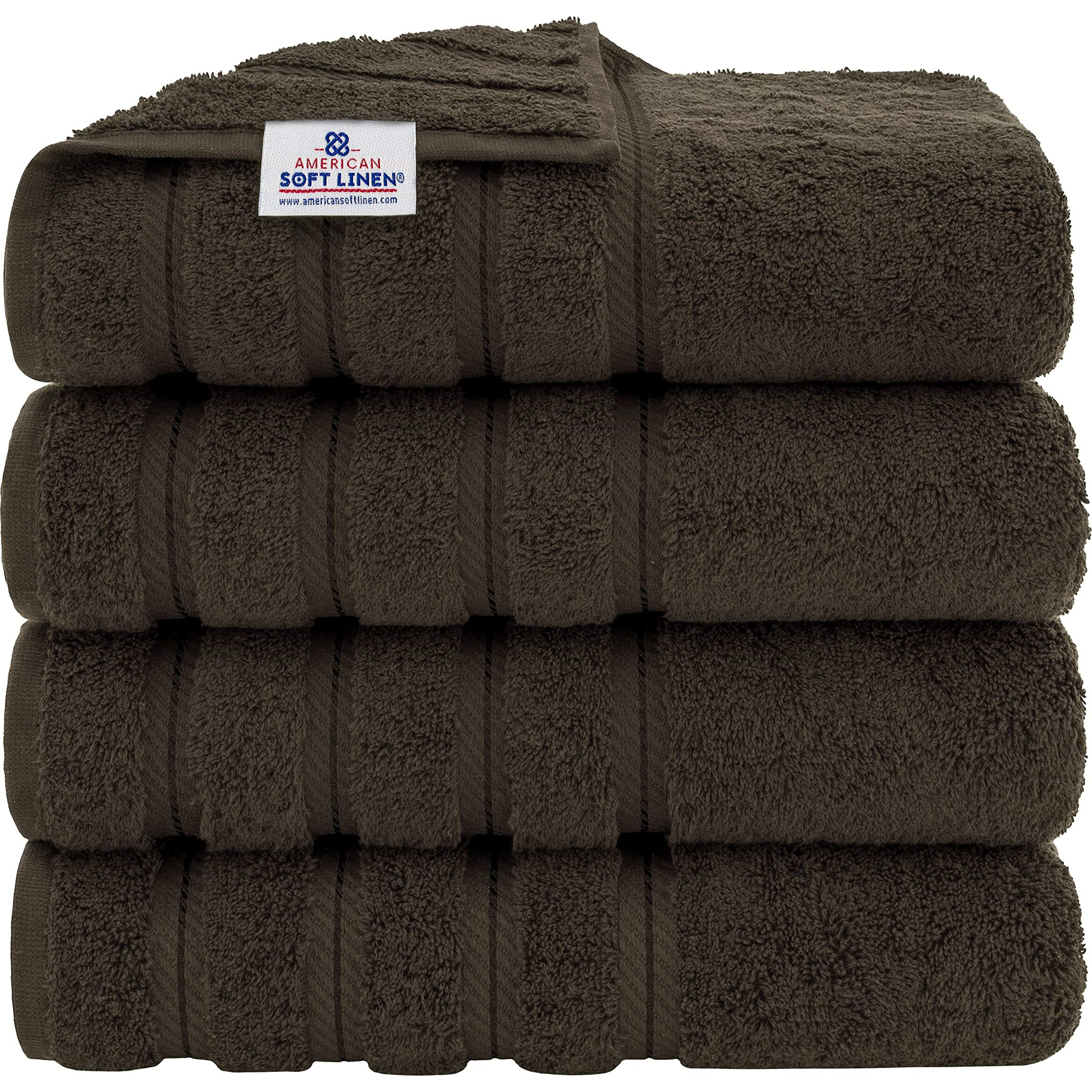 American Soft Linen Luxury 4 Piece Bath Towel Set, 100% Turkish Cotton Bath Towels For Bathroom, 27X54 In Extra Large Bath Towels 4-Pack, Bathroom Shower Towels, Brown Bath Towels