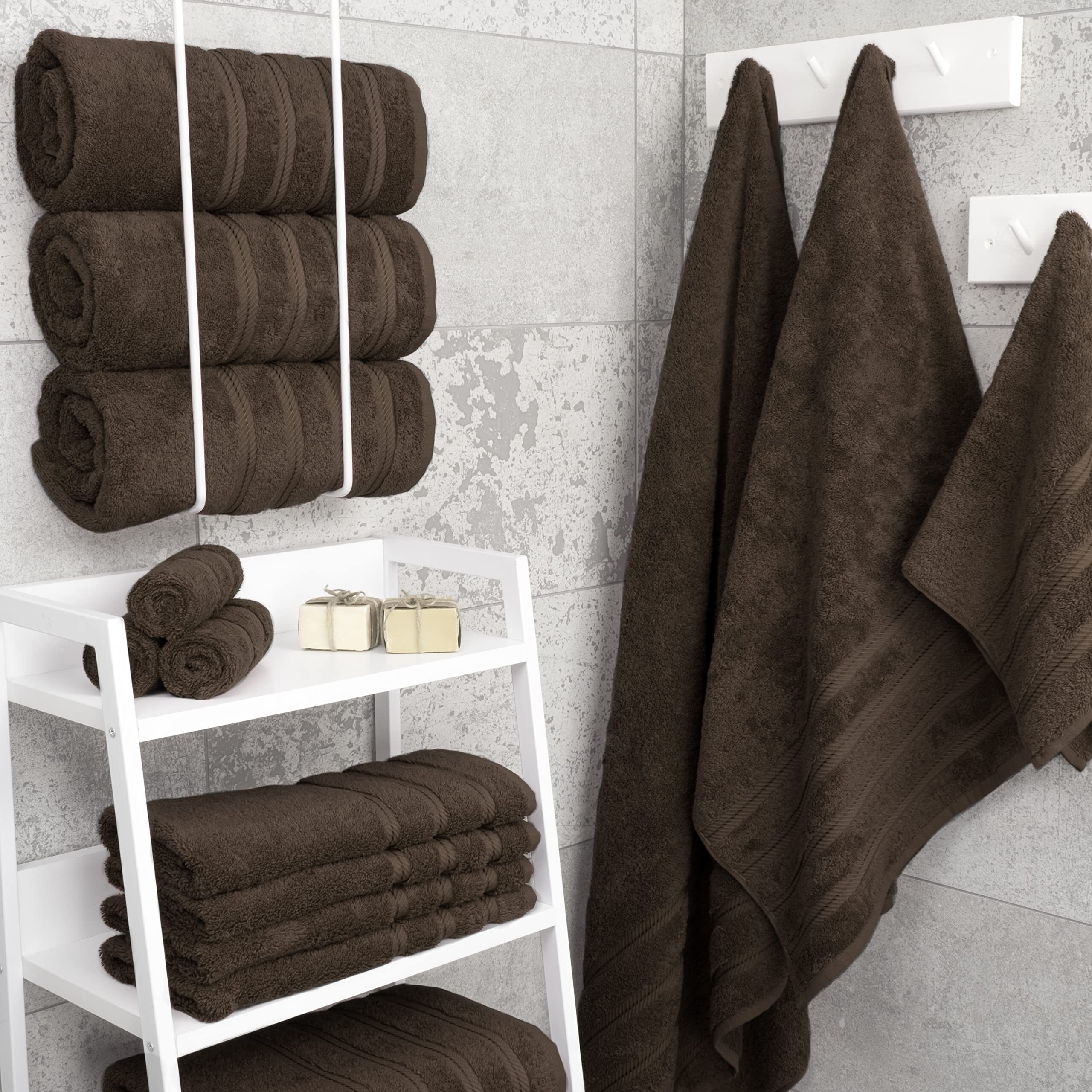 American Soft Linen Luxury 4 Piece Bath Towel Set, 100% Turkish Cotton Bath Towels For Bathroom, 27X54 In Extra Large Bath Towels 4-Pack, Bathroom Shower Towels, Brown Bath Towels