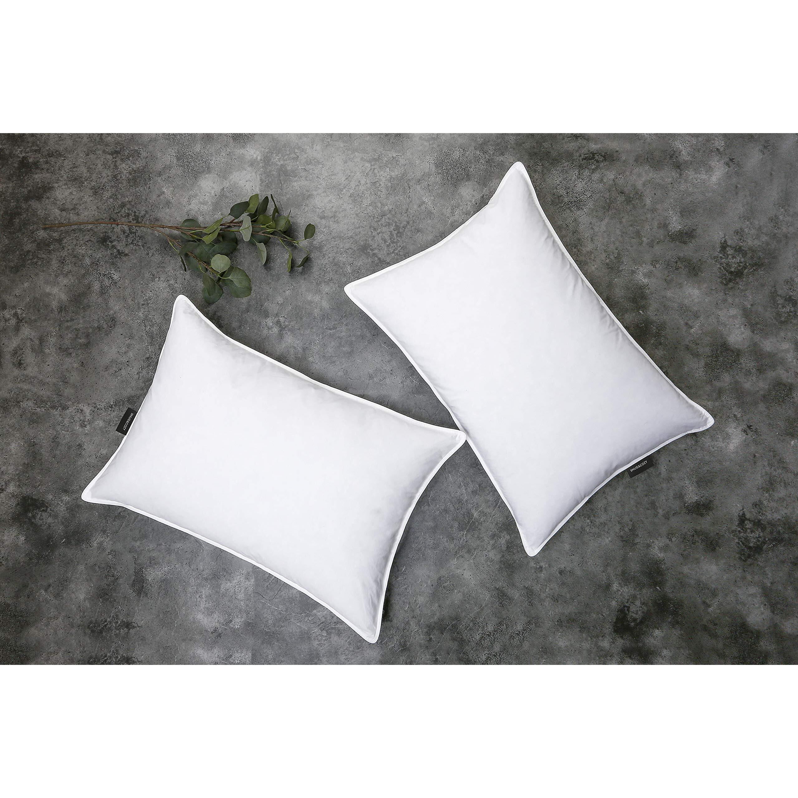 Snug&Cozy Grey Goose Feather Down Pillows For Sleeping(2 Pack)- Standard Size(20In   26In), Goose Feather&Down Filling, 100% Cotton Cover, 100% Down Proof, Machine Wash, White