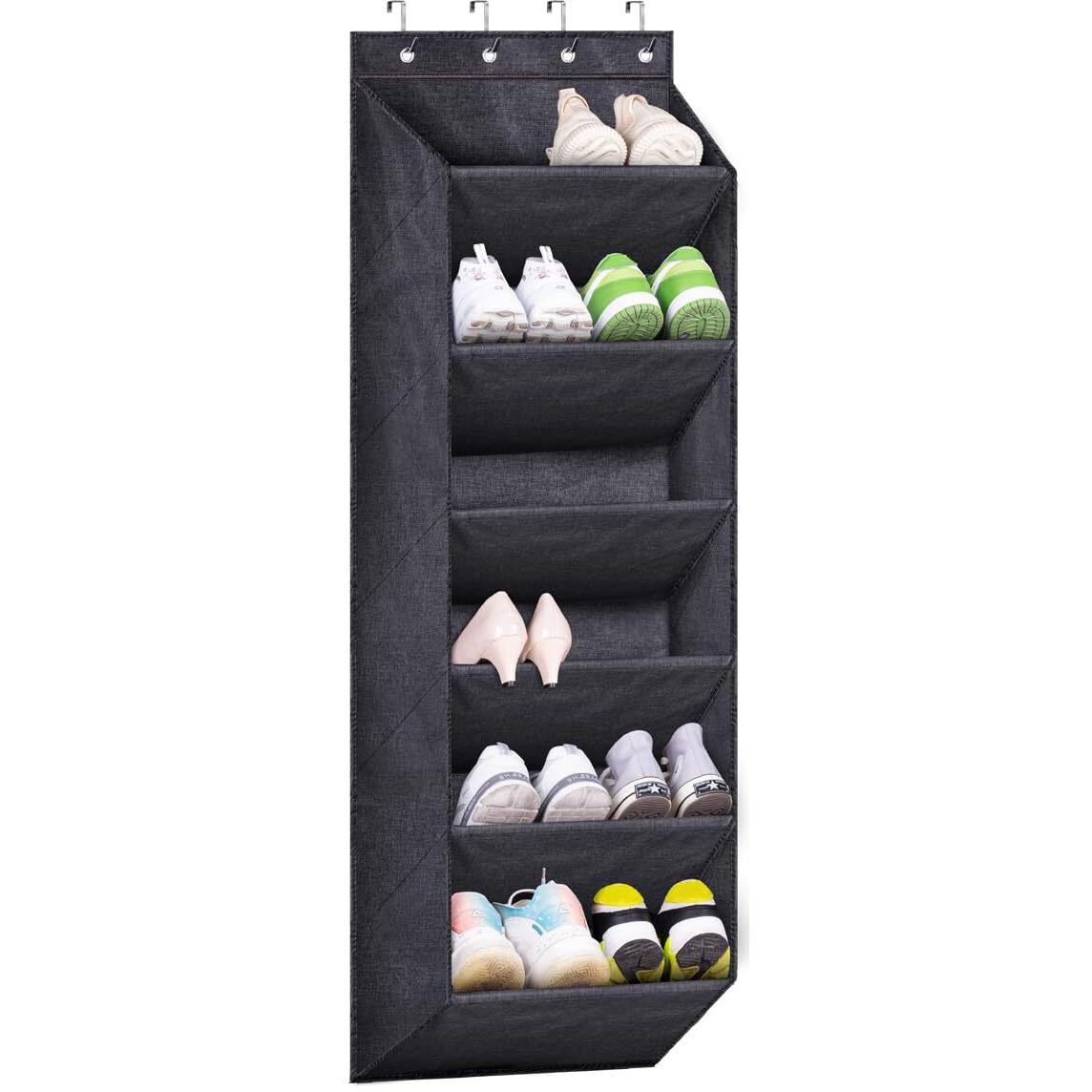 Sleeping Lamb Shoe Rack For Door With Large Deep Pocket, Hanging Door Shoe Organizer For Closet Hanger, Dorm And Narrow Sneaker Storage Holder, Black