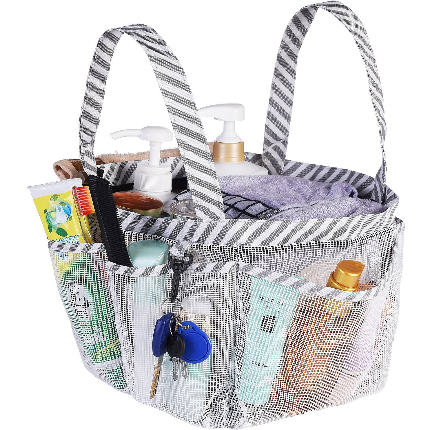 Haundry Mesh Shower Caddy Bag For College Dorm Room Essentials Portable Shower Caddy Tote With 8 Pockets For Beach, Swimming, Gym, Travel