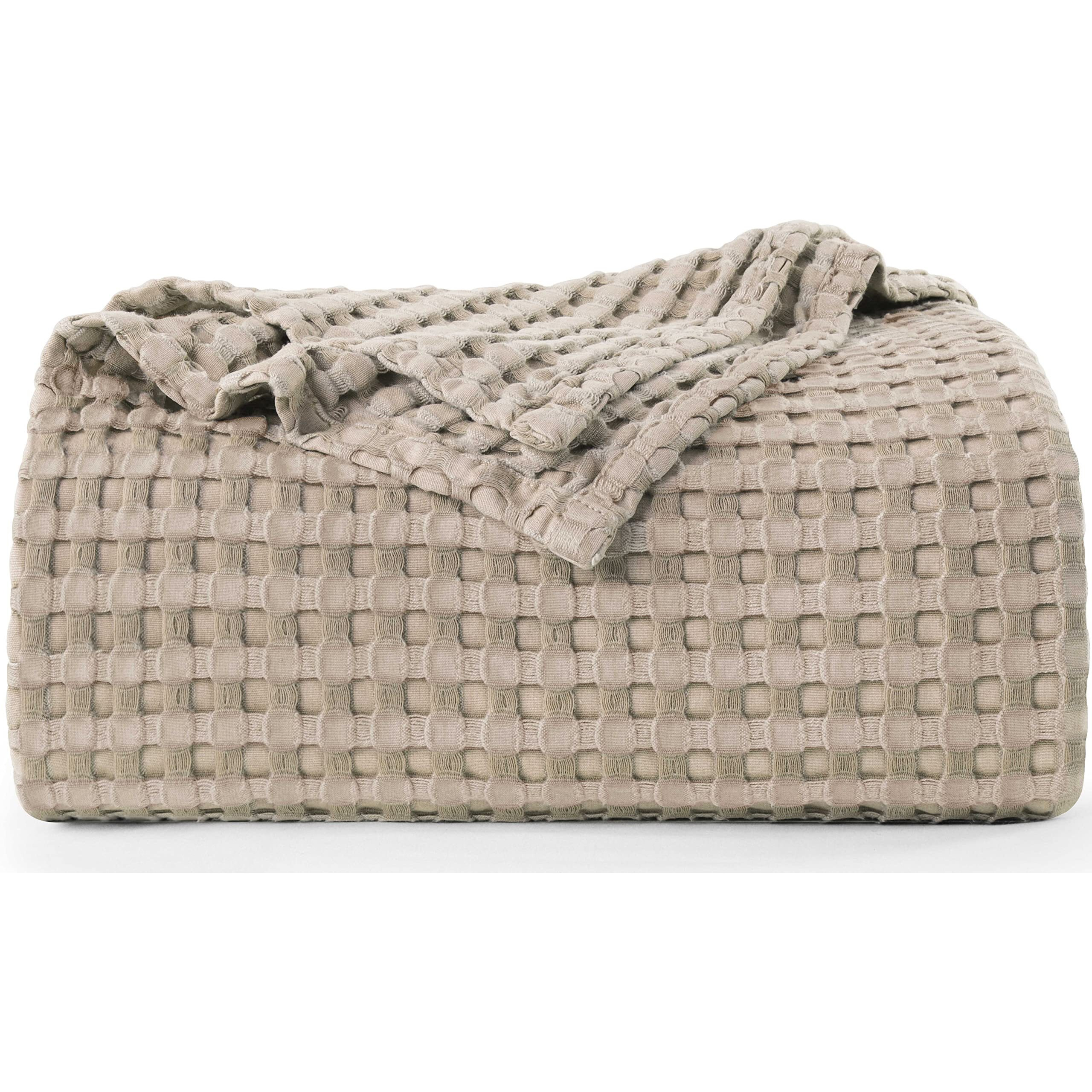 Utopia Bedding Cotton Waffle Blanket 300 Gsm (Khaki - 90X108 Inches) Soft Lightweight Breathable Bed Blanket King Size Layering Any Bed For All Season