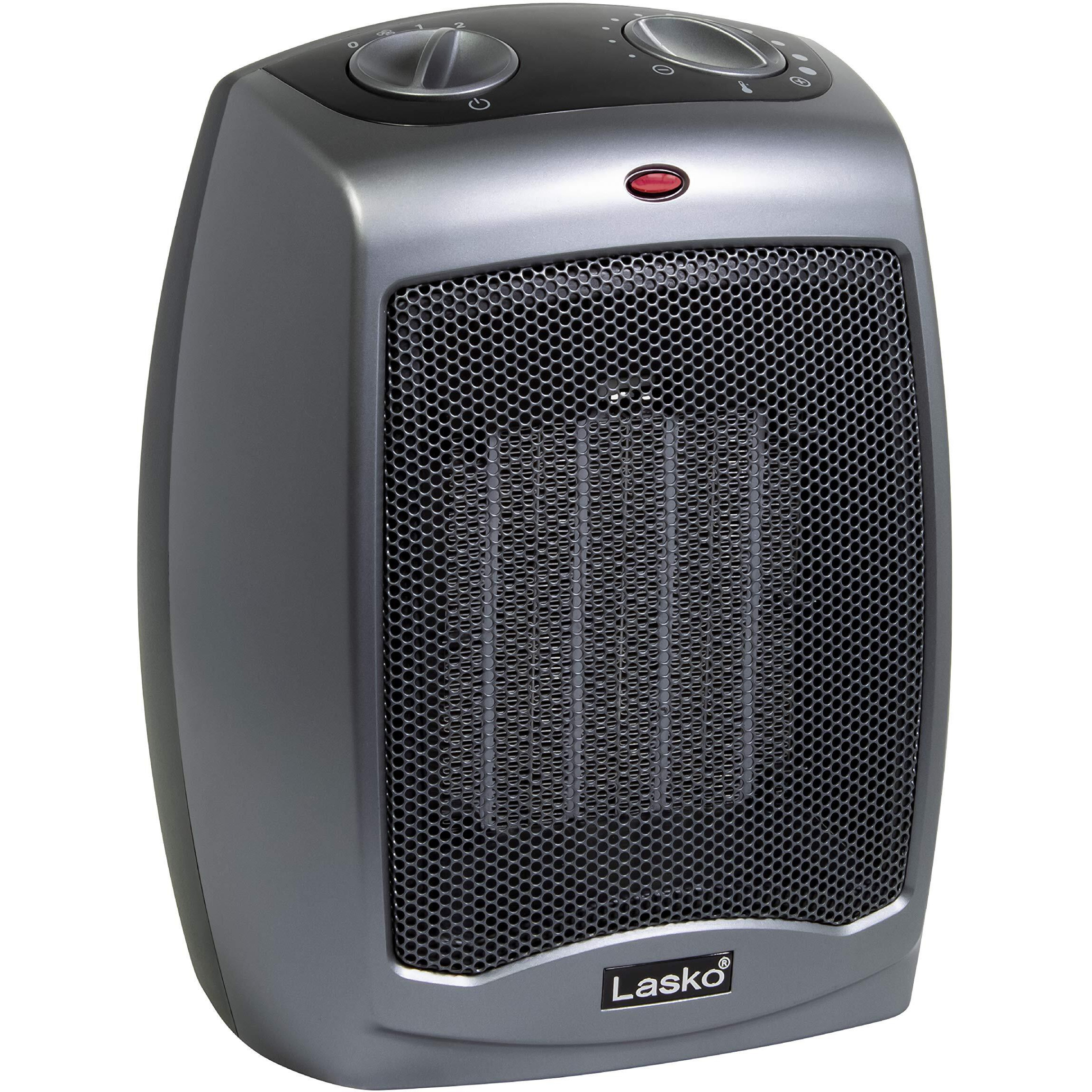 Lasko 754201 Small Portable 1500W Electric Ceramic Space Heater With Tip-Over Safety Switch, Overheat Protection, Thermostat And Extra Long 8-Ft Cord For Indoor Ho, 9.2 X 7 X 6 Inches, Gray