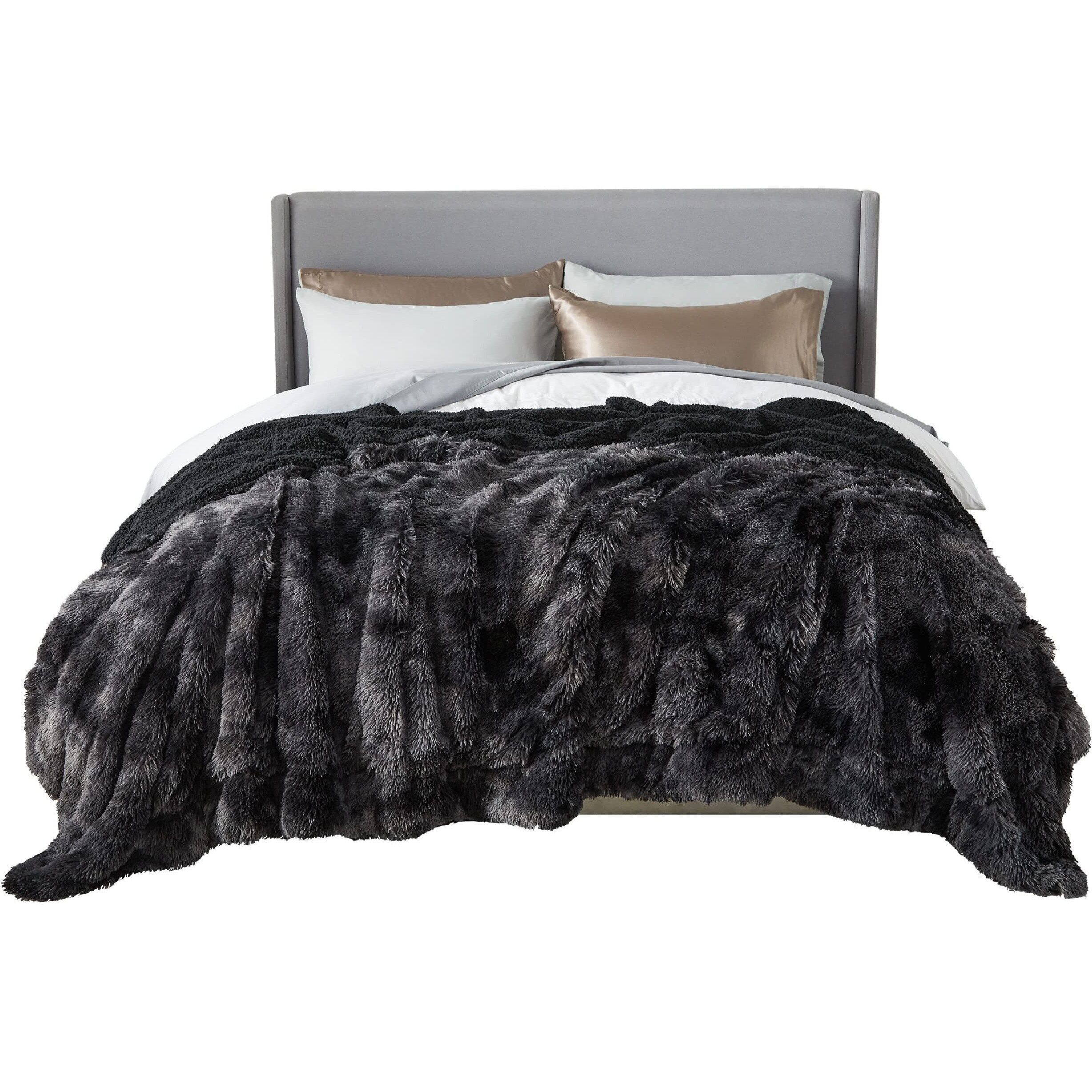 Bedsure Faux Fur Blankets Queen Size Tie Dye Black - Fuzzy, Fluffy, And Shaggy Faux Fur, Soft And Thick Sherpa, Tie-Dye Decorative Gift, Queen Blankets For Bed, 90X90 Inches, 380 Gsm