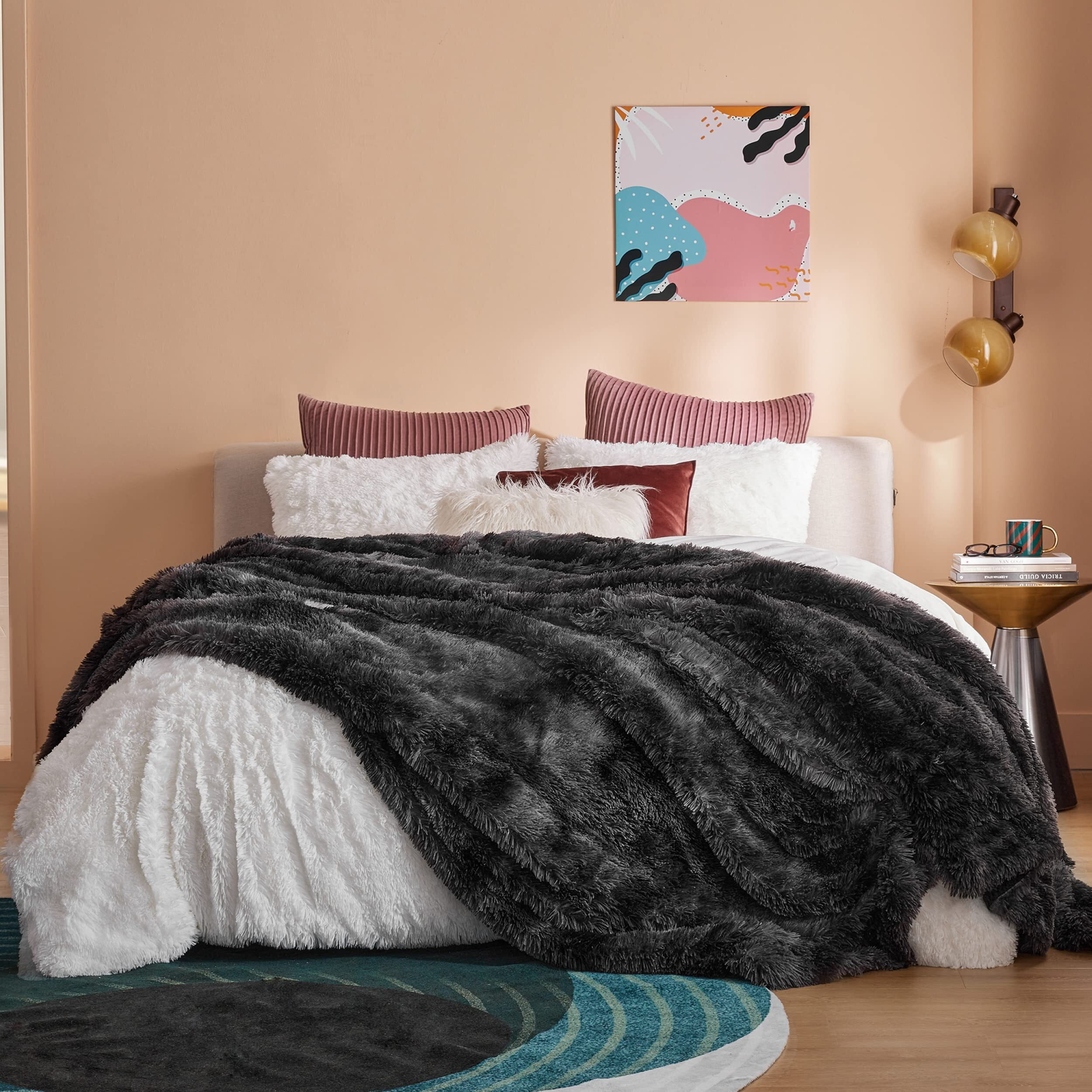 Bedsure Faux Fur Blankets Queen Size Tie Dye Black - Fuzzy, Fluffy, And Shaggy Faux Fur, Soft And Thick Sherpa, Tie-Dye Decorative Gift, Queen Blankets For Bed, 90X90 Inches, 380 Gsm