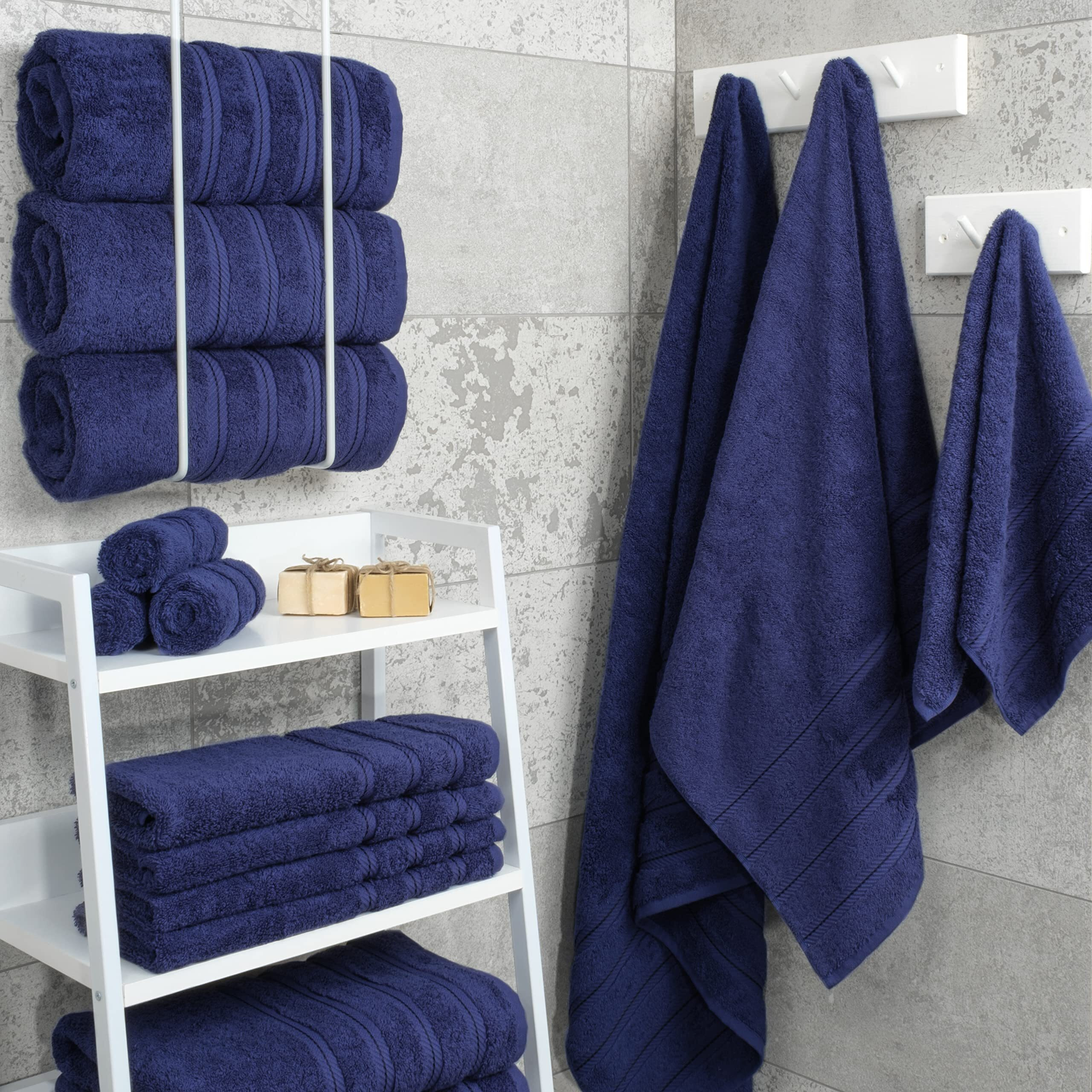 American Soft Linen Luxury 4 Piece Bath Towel Set, 100% Turkish Cotton Bath Towels For Bathroom, 27X54 In Extra Large Bath Towels 4-Pack, Bathroom Shower Towels, Navy Blue Bath Towels