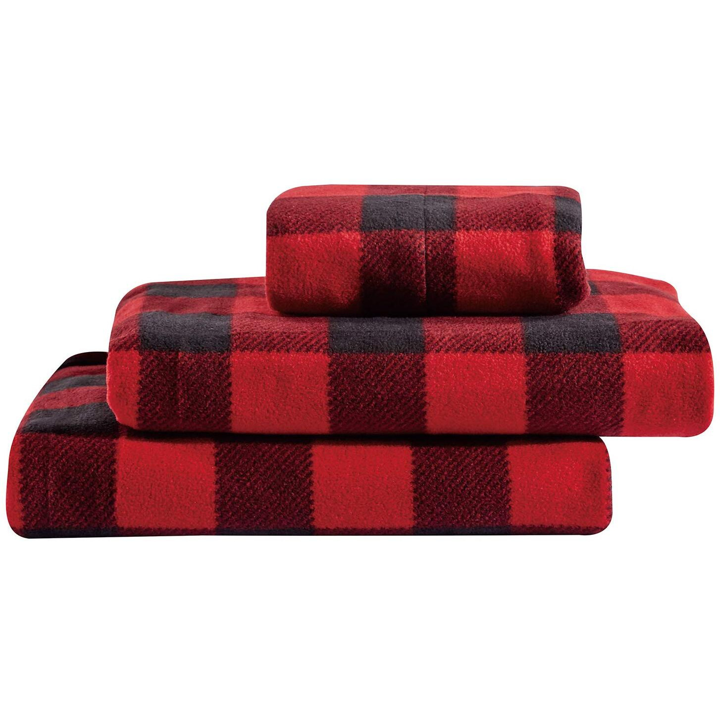 Viviland Plush Micro Fleece Buffalo Plaid Red And Black Holiday Queen Bed Sheet Set - Soft Polar Velvet Sheets - Extra Warm Winter Flannel Bed Sheets With Deep Pocket - Christmas Sheet - Queen