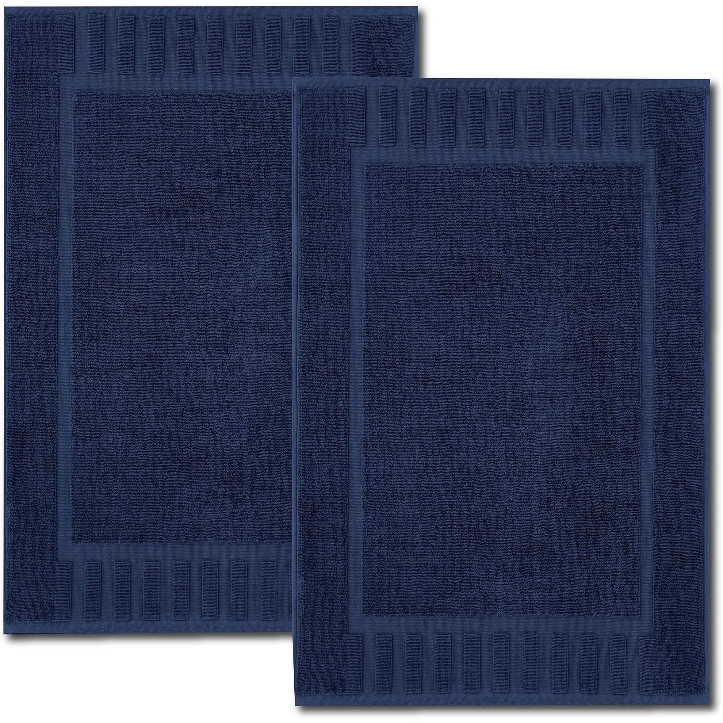 White Classic Luxury Bath Mat Floor Towel Set - Absorbent Cotton Hotel Spa Shower/Bathtub Mats [Not A Bathroom Rug] 22"&quotX34"" | 2 Pack | Navy Blue