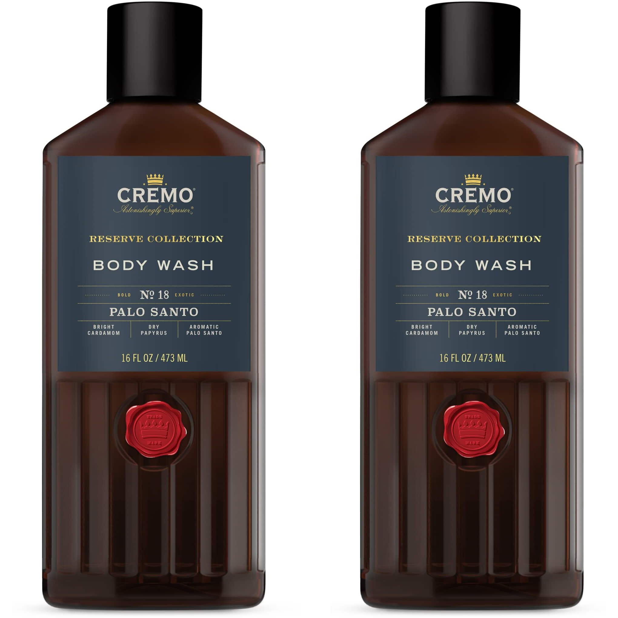 Cremo Rich-Lathering Palo Santo (Reserve Collection) Body Wash, Notes Of Bright Cardamom, Dry Papyrus And Aromatic Palo Santo, 16 Fl Oz (2-Pack)