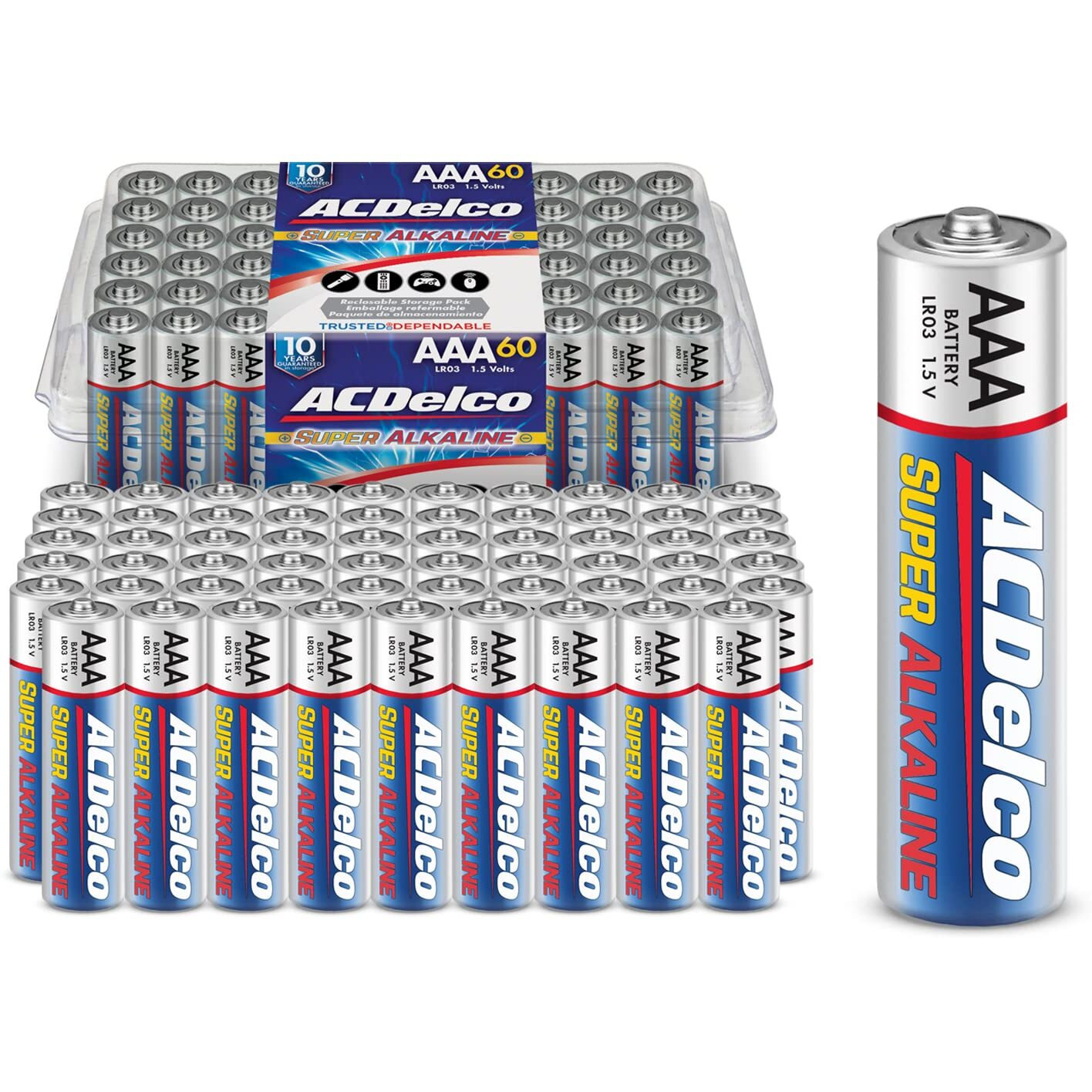 Acdelco 60-Count Aaa Batteries, Maximum Power Super Alkaline Battery, 10-Year Shelf Life, Recloseable Packaging