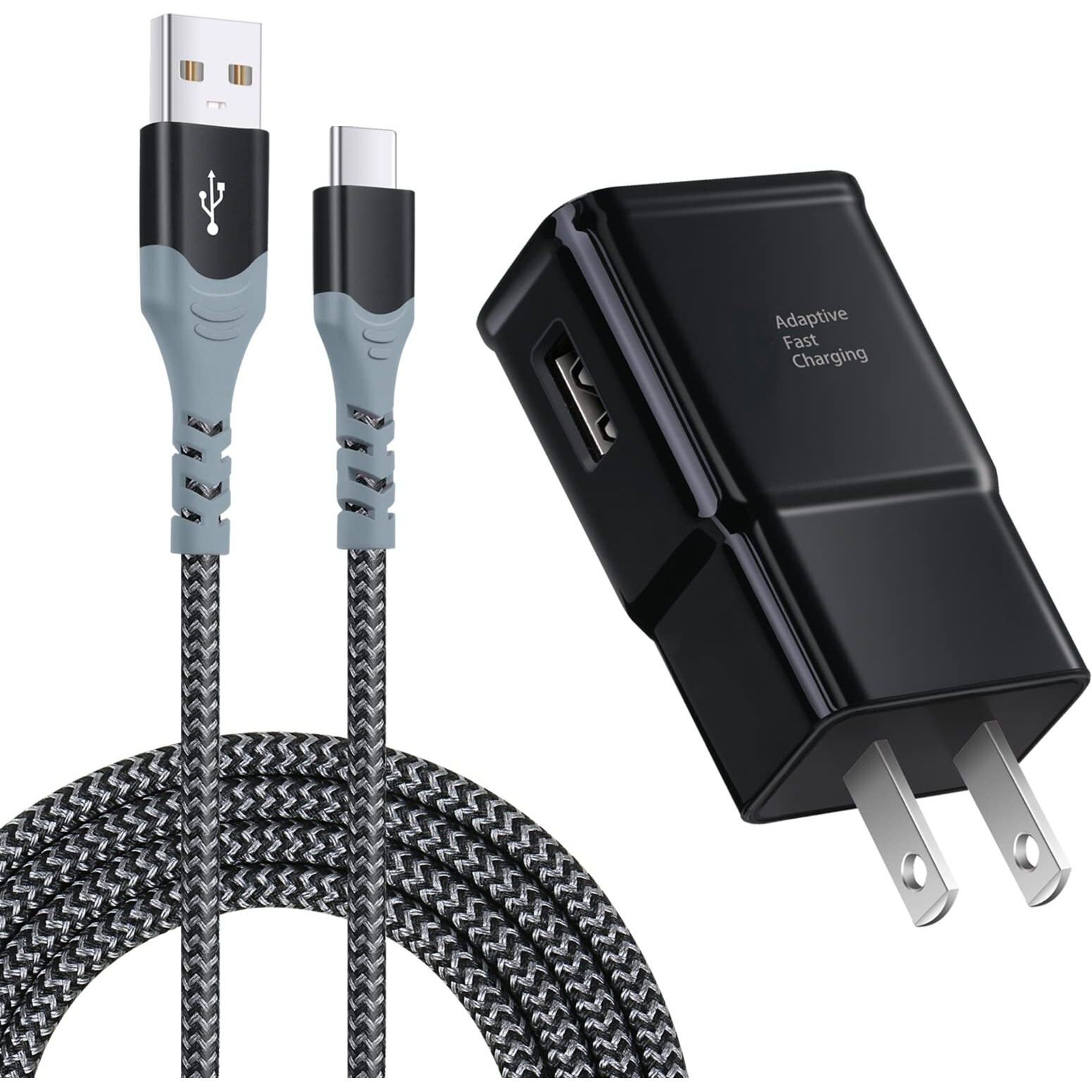 Adaptive Fast Charging Wall Charger With Usb C Cable 10Ft, Excgood Fast Charger Power Adapter Usb Type C Cable Fast Charging Compatible With Galaxy S23 S22 S21 S8 S9 S10 A13 A14 A03S-Black