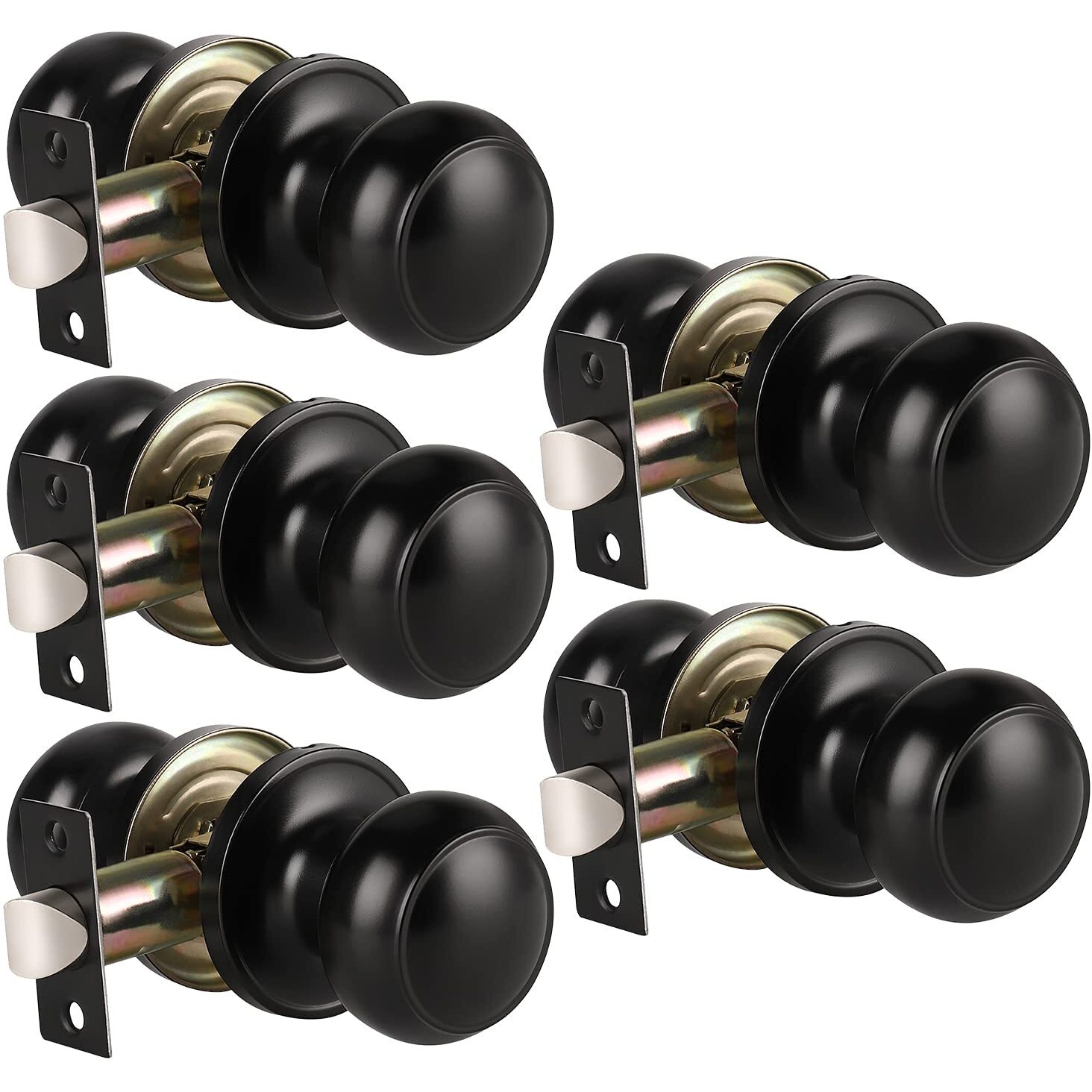Knobwell 5 Pack Matte Black Passage Door Knob For Hallway Or Closet Door Knobs, Keyless Interior Door Knobs Non-Locking Indoor Door Knob, Passage Black Door Knob Door Handle Interior
