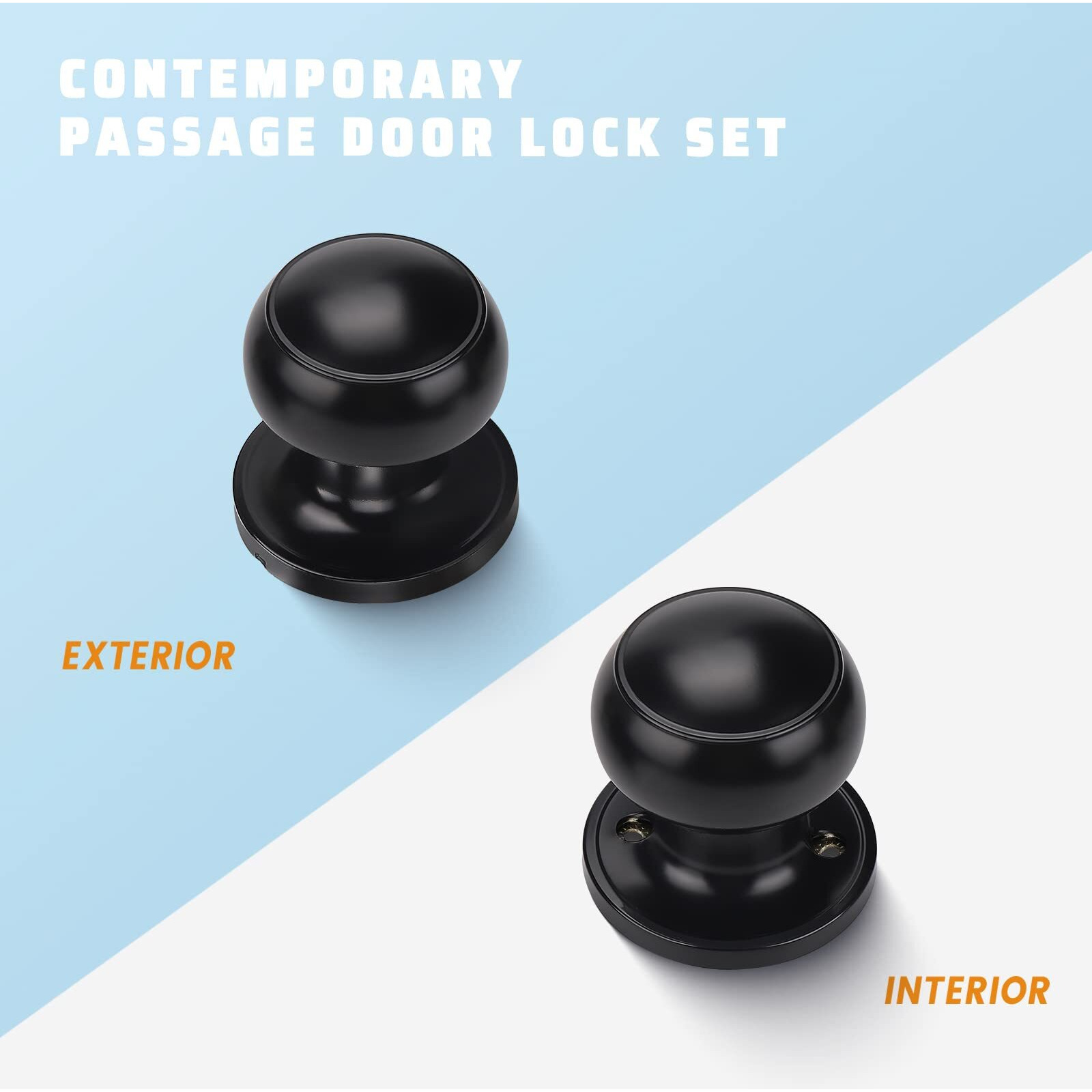 Knobwell 5 Pack Matte Black Passage Door Knob For Hallway Or Closet Door Knobs, Keyless Interior Door Knobs Non-Locking Indoor Door Knob, Passage Black Door Knob Door Handle Interior