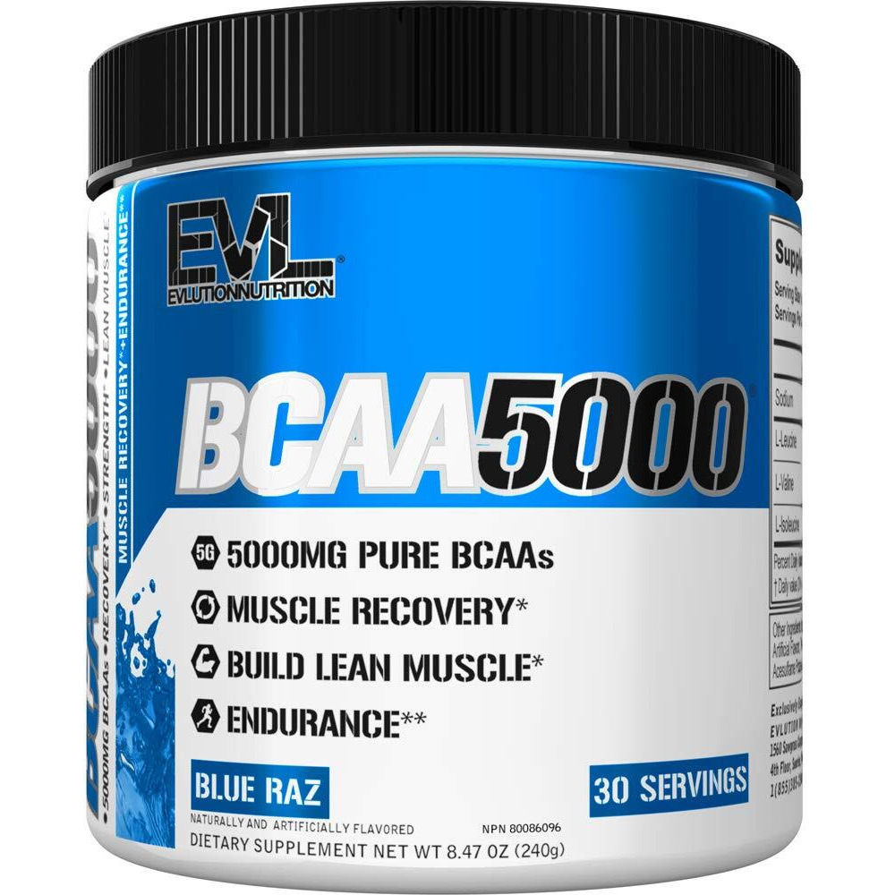 Evlution Evl Bcaas Amino Acids Powder - Bcaa Powder Post Workout Recovery Drink And Stim Free Pre Workout Energy Drink Powder - 5G Branched Chain Amino Acids Supplement For Men - Blue Raz