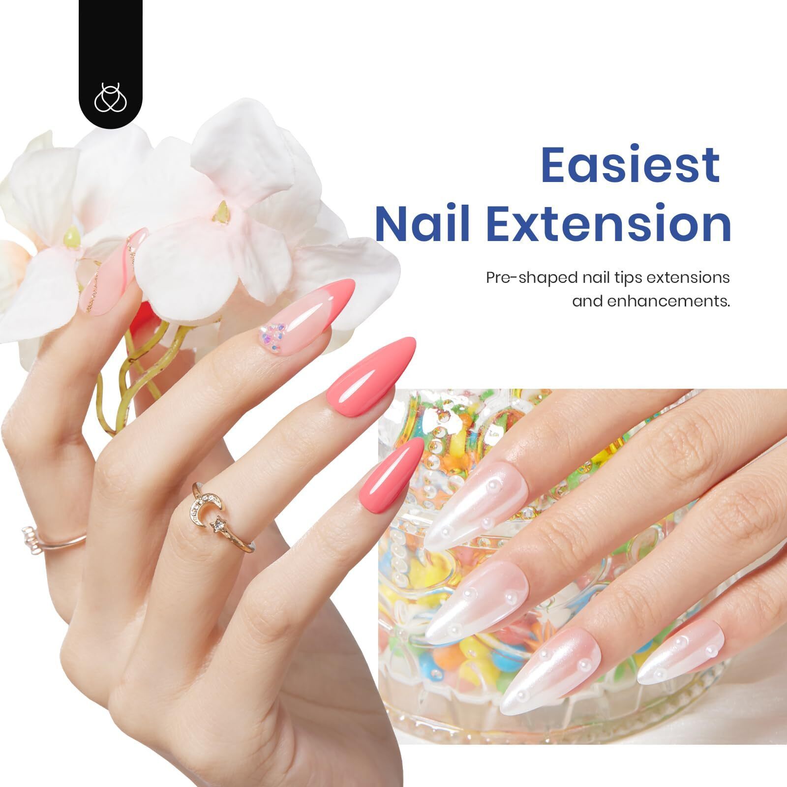 Beetles Gel Nail Kit Almond Nail Tips Easy Nail Extension Set 5 In 1 Nail Glue Gel With Pre Shaped Medium Almond Nail Tips & Uv Nail Lamp Acrylic Nail Clipper Diy Art Gifts For Her