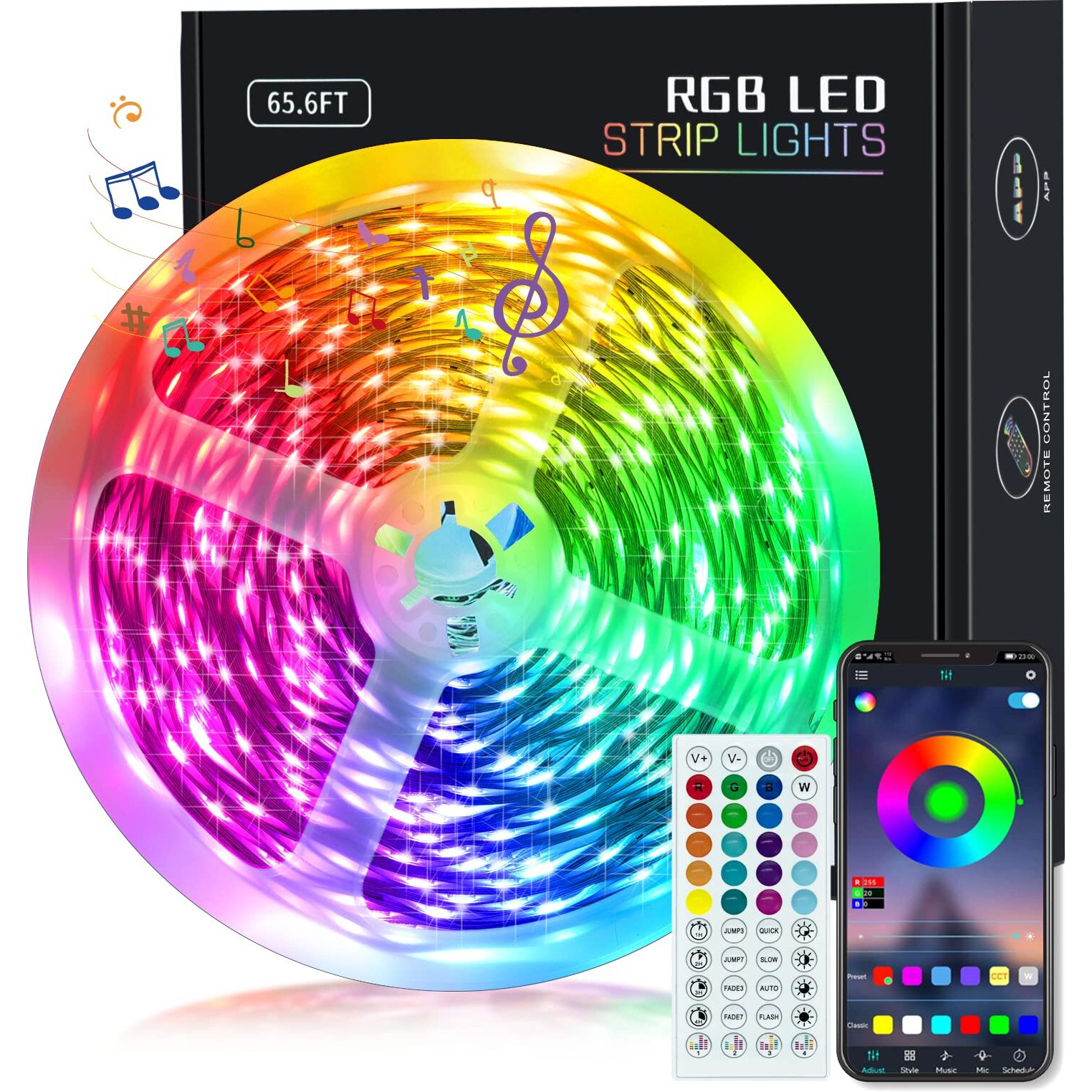 Keelixin 65.6Ft Led Lights For Bedroom,Led Strip Light,Music Sync,Led Light Strip,Rgb Led Strip Lights With App & Remote Control,Luces Led Para Cuarto,Bluetooth Led Lights For Room,Home Decoration