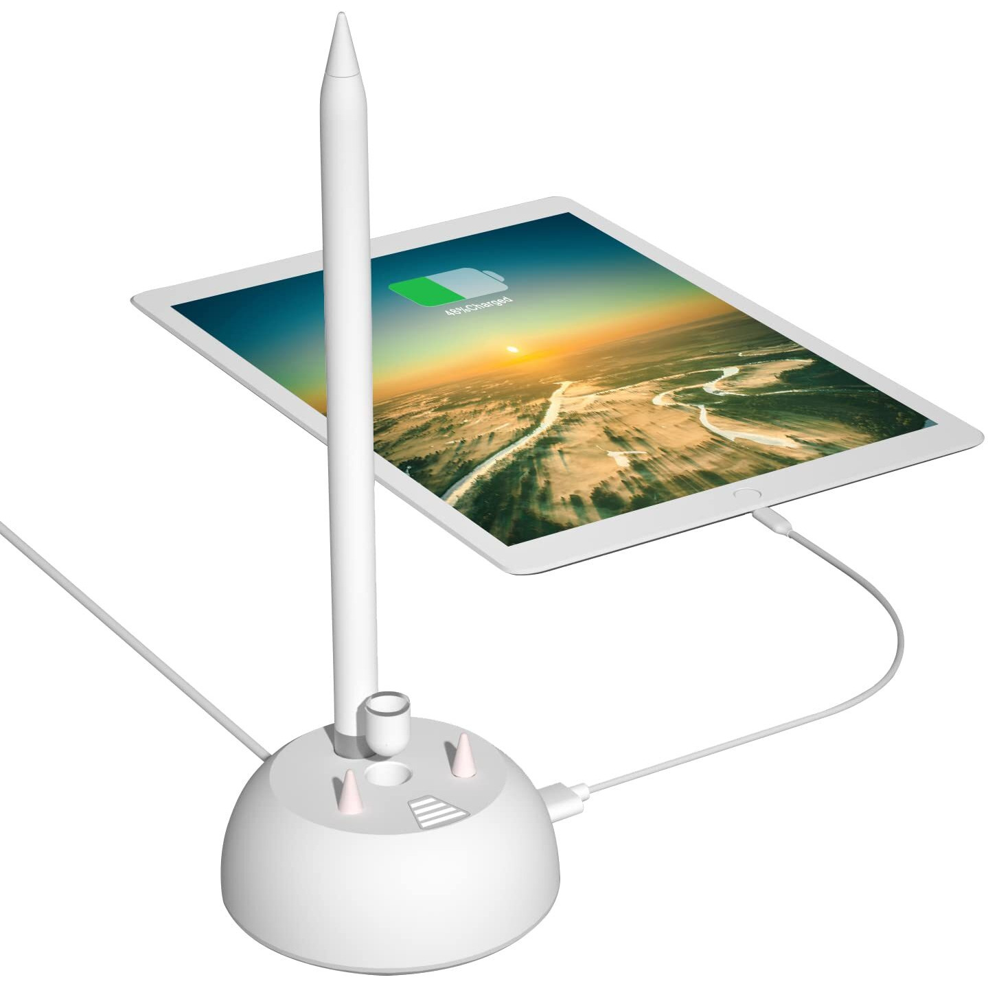 Charging Stand Compatible With Apple Pencil 1St Generation - 3 In 1 Ipad Pencil Charger Dock Holder With Led Light & Pencil Tips And Cap Holder - Ipad Pen Charging Adapter With Usb Port