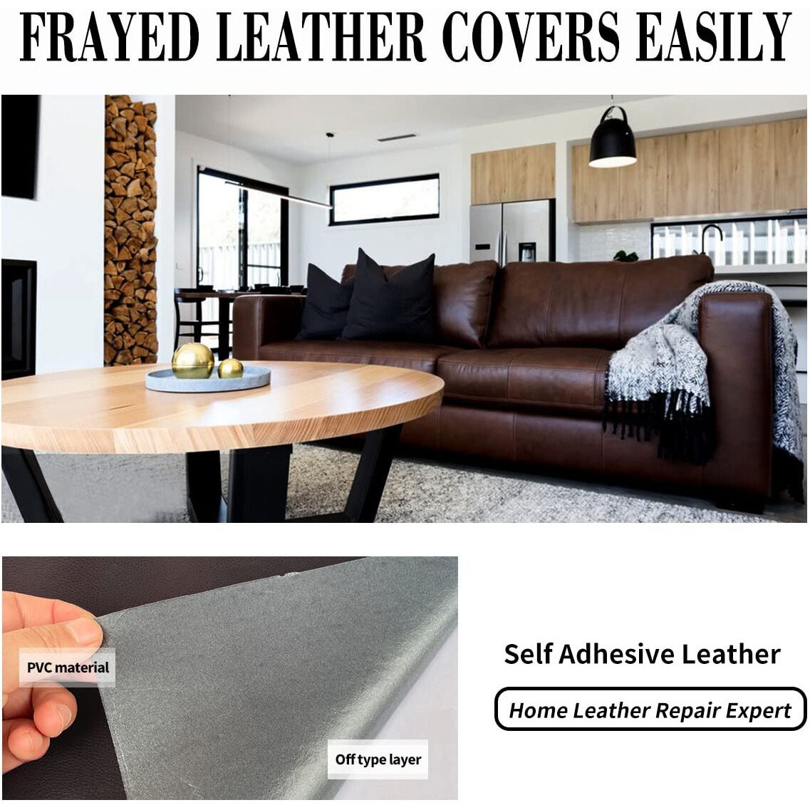 Shagoom Leather Repair Patch, 17X79 Inch Repair Patch Self Adhesive Waterproof, Diy Large Leather Patches For Couches, Furniture, Kitchen Cabinets, Wall (17X79 Inch, Dark Brown)