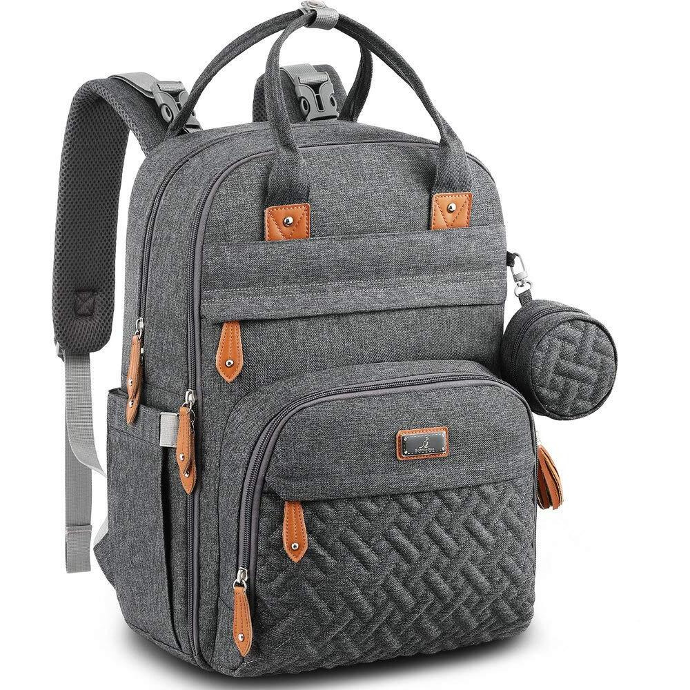 Babbleroo Diaper Bag Backpack, Nappy Changing Bags Multifunction Waterproof Travel Back Pack With Changing Pad & Stroller Straps & Pacifier Case, Unisex And Stylish (Dark Gray)