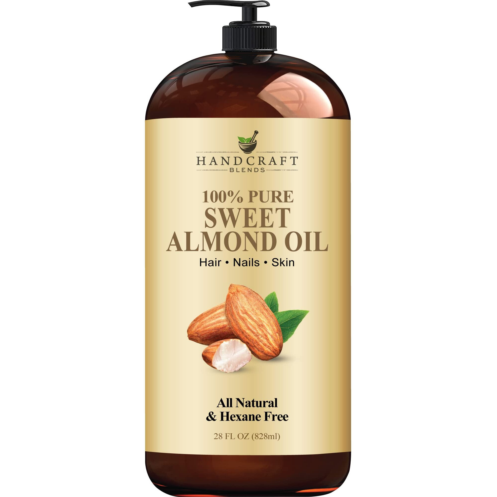 Handcraft Sweet Almond Oil - 100% Pure And Natural - Premium Therapeutic Grade Carrier Oil For Essential Oils - Massage Oil For Aromatherapy - Body Oil And Hair Oil - 28 Fl. Oz