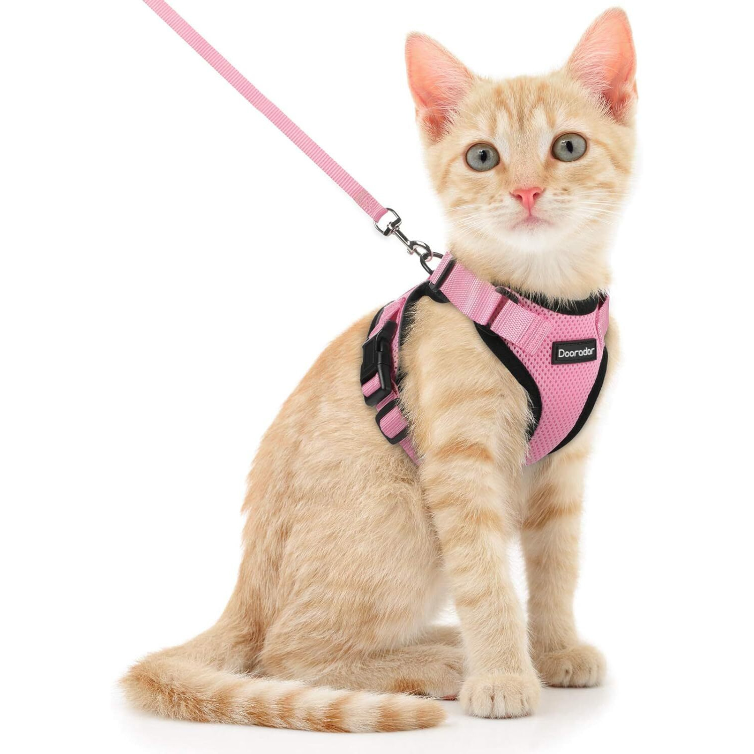 Dooradar Cat Harness And Leash Set, Escape Proof Safe Adjustable Kitten Vest Harnesses For Walking, Easy Control Soft Breathable Mesh Jacket With Reflective Strips For Cats, Pink, Xs