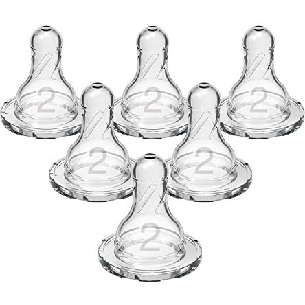 Dr. Browns Natural Flow Level 2 Narrow Baby Bottle Silicone Nipple, Medium Flow, 3M+, 100% Silicone Bottle Nipple, 6 Count