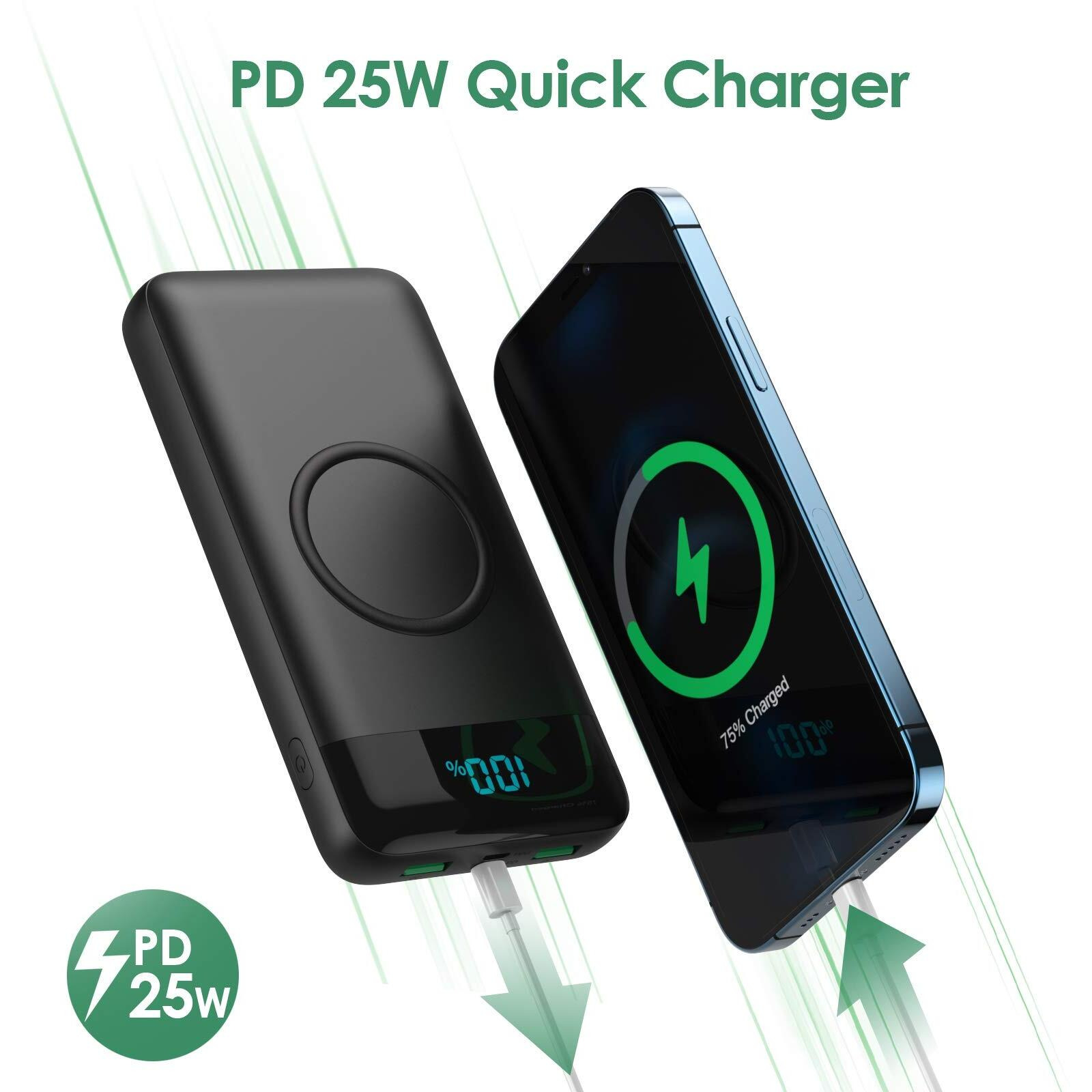Wireless Portable Charger 30,800Mah 15W Wireless Charging 25W Pd Qc4.0 Fast Charging Smart Led Display Usb-C Power Bank, 4 Output & 2 Input External Battery Pack Compatible With Iphone, Samsung Etc