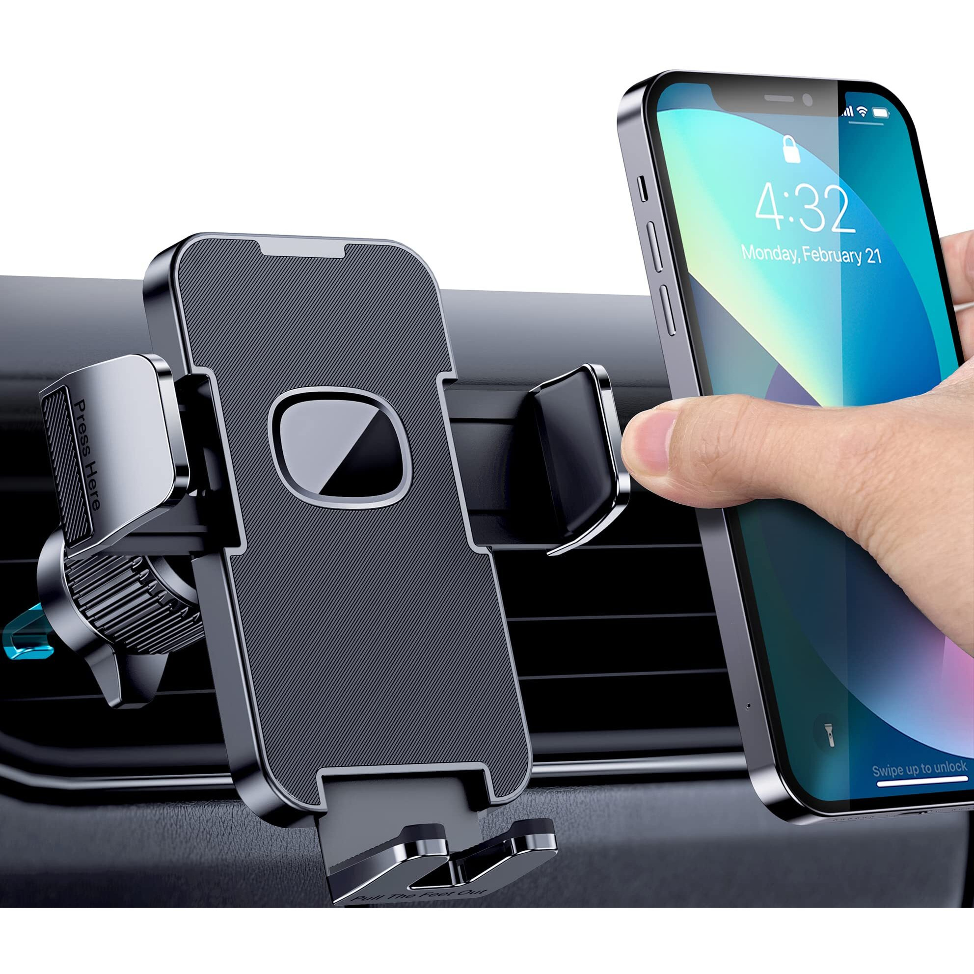 Cindro Car Vent Phone Mount For Car [Military-Grade Hook Clip] Phone Stand For Car [Thick Cases Friendly] Air Vent Clip Cell Phone Holder For Smartphone, Iphone, Automobile Cradles Universal