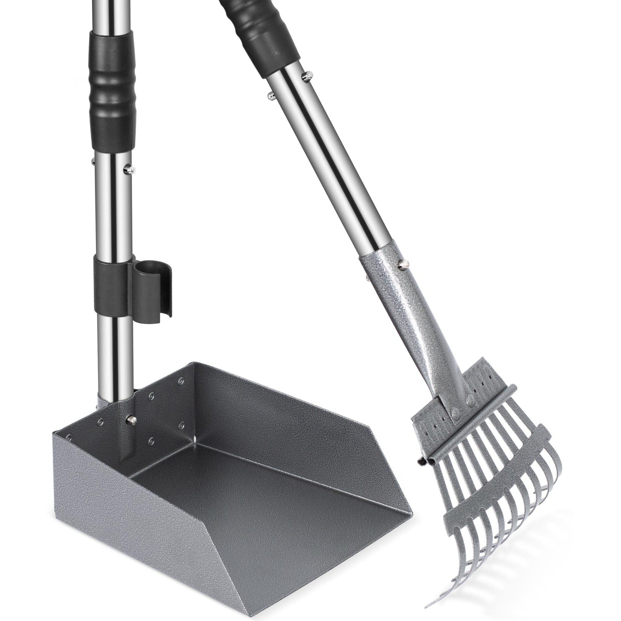 Heeyoo Dog Pooper Scooper, Dog Poop Tray And Rake Set, Pet Waste Removal Scoop With Long Adjustable Sectional Stainless Handles