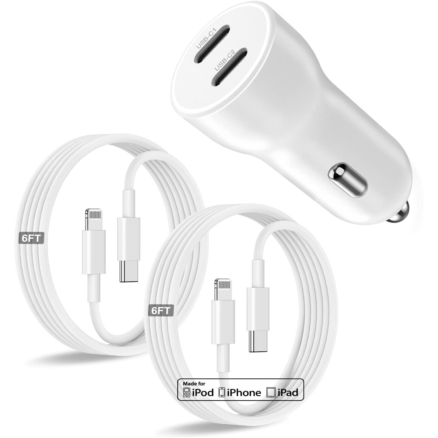 Iphone 14 13 Car Charger, [Apple Mfi Certified] 45W Dual Port Usb C Rapid Apple Car Adapter With 6Ft Type C To Lightning Cable Fast Charging For Iphone 14 Pro/14 Pro Max/14 Plus/13/12/11/Xs/Xr/Se,Ipad
