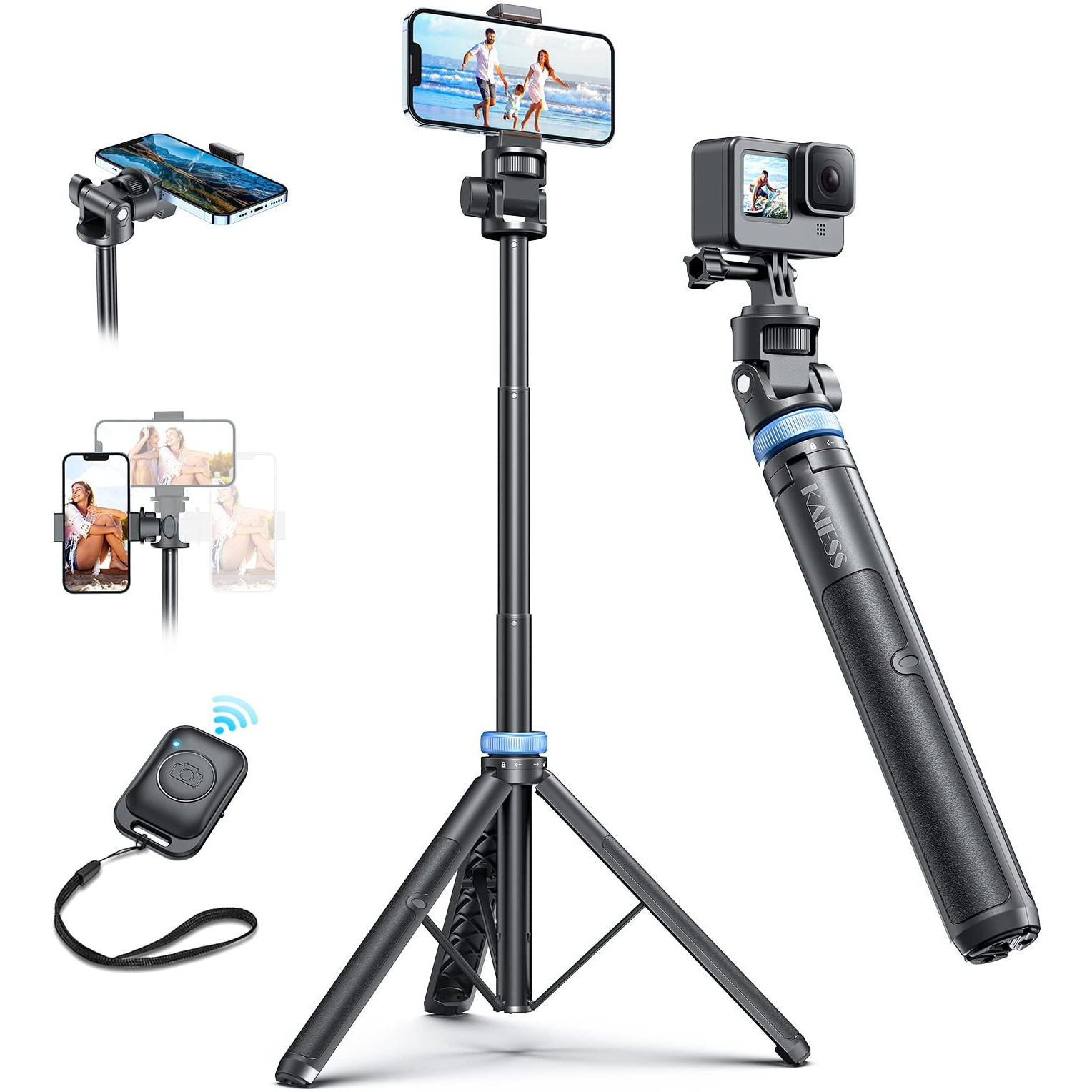 [Newest] 62"" Selfie Stick Tripod With Remote - Kaiess Tripod For Iphone, High Strength Legs & Extendable Tube Tripod Stand, Fit For Iphone 13 Pro Max/13 Pro/12 Pro Max/Samsung S22/Camera/Gopro