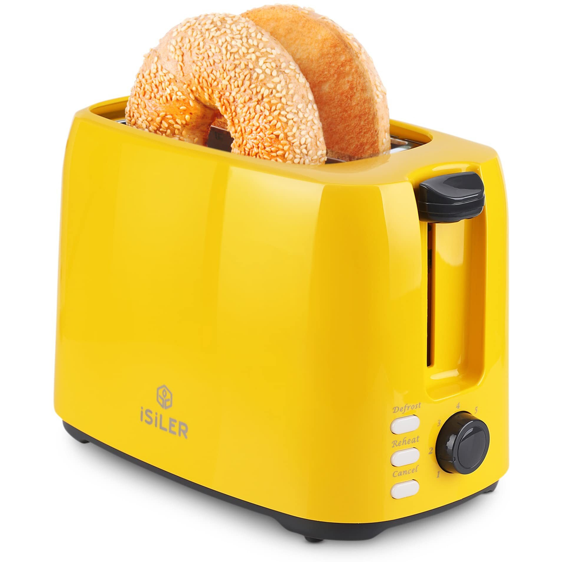 Isiler 2 Slice Toaster, 1.3 Inches Wide Slot Bagel Toaster With 7 Shade Settings And Double Side Baking, Compact Bread Toaster With Removable Crumb Tray, Defrost Cancel Function Yellow