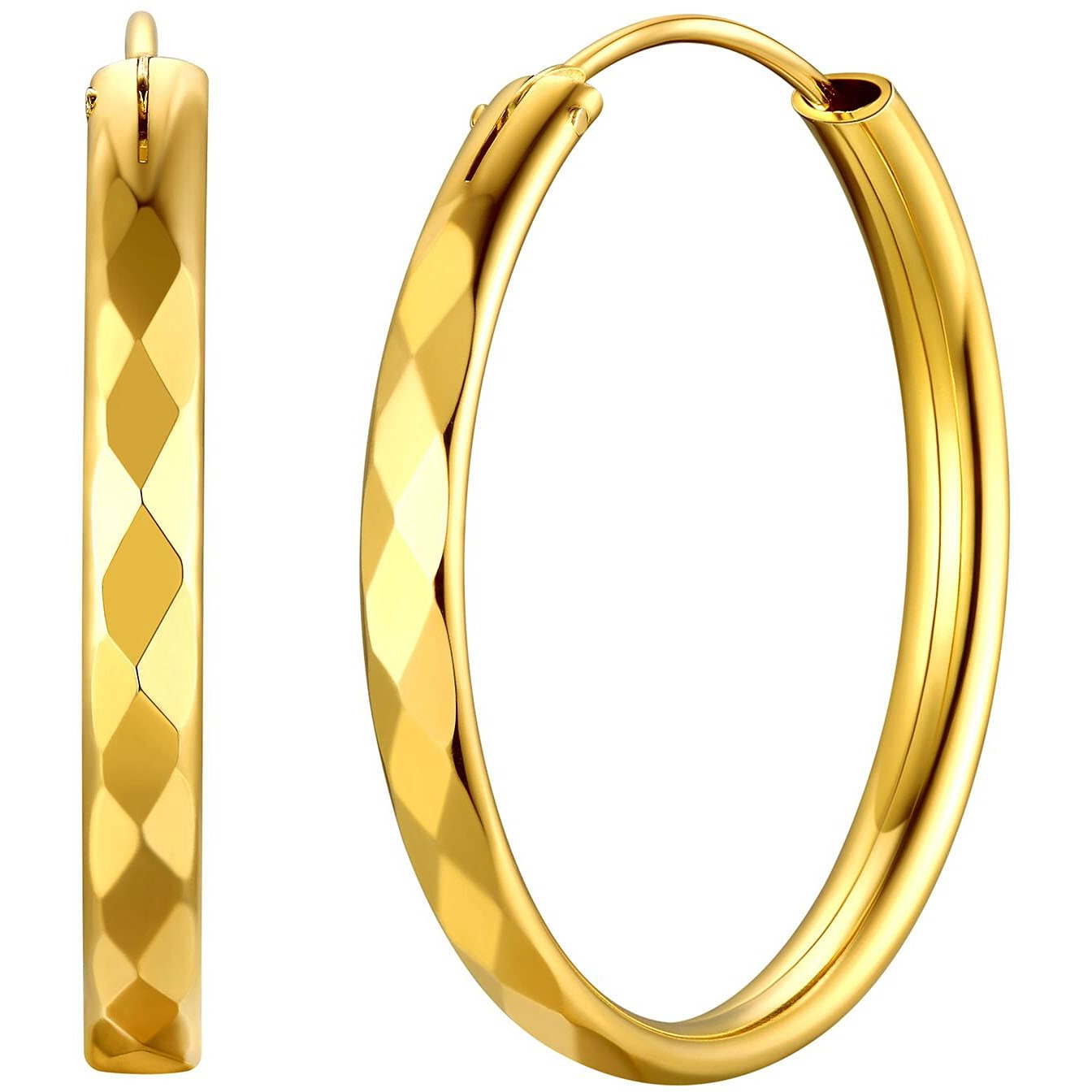 Chicsilver Gold Hoop Earrings For Women 3Mm Wide Diamond Cut Gold Plated Small Hoops Circle Endless Huggie Hoop Earrings Fashion Loop Earrings(30Mm)