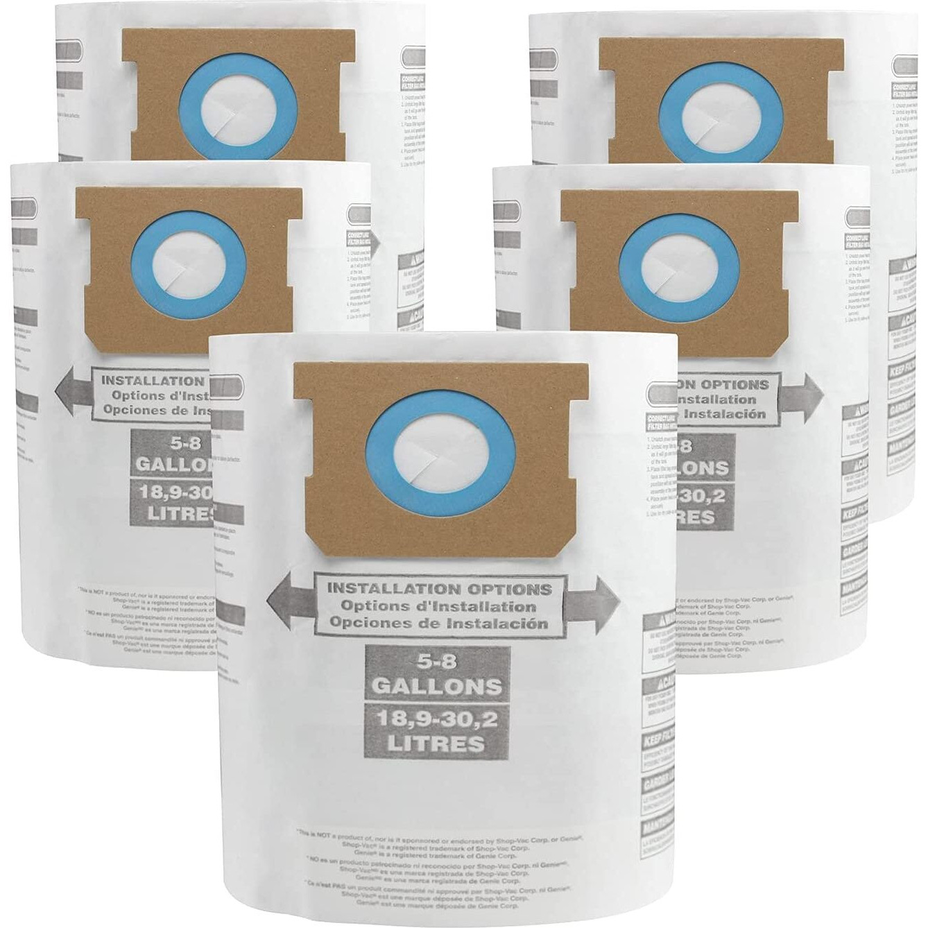 Alyydbg For Shop Vac Bags 5-8 Gallon, Type E 90661 9066133, Type H 90671 9067133 Vf2004, Vhbs Vdbs High- Efficiency Disposable Vaccum Collection Filter Bags 5 Pack