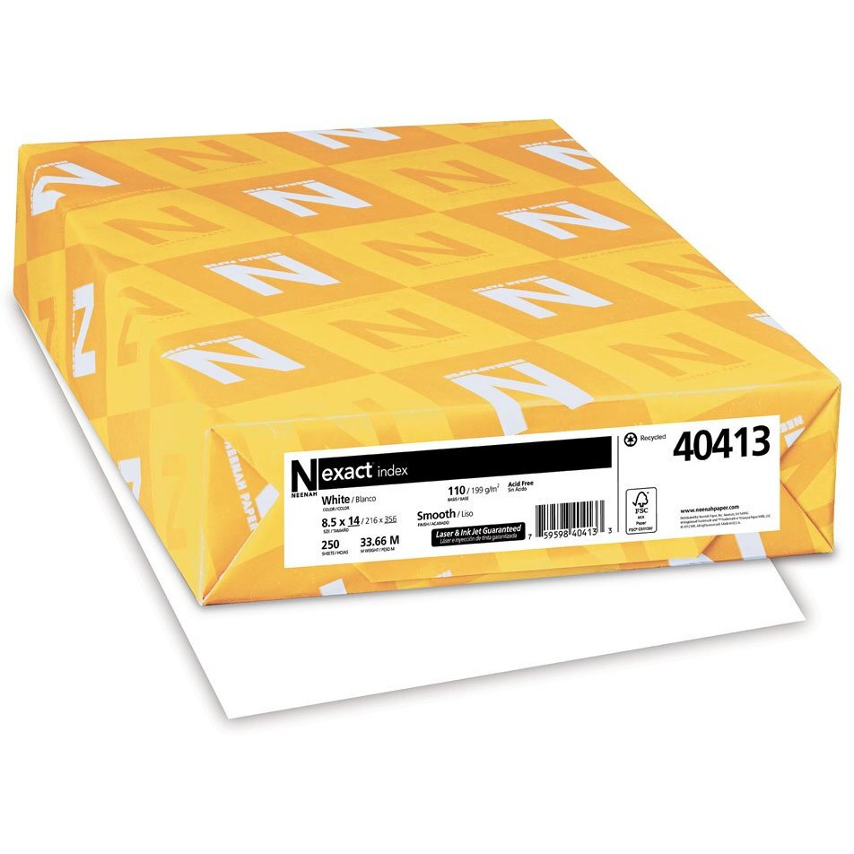 Wausau Exact Index Cardstock, 250 Sheets, White, 94 Brightness, 110 Lb, 8.5 X 14 Inches