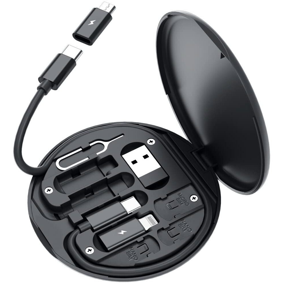 Yesimla Usb Adapter Kit Cable Card,Multi-Type Charging Cable Case Convertor Usb C To Lightning Type C Micro Adapter Data Transfer Contains Card Slot For Traveling, Use As Phone Holder (Black)