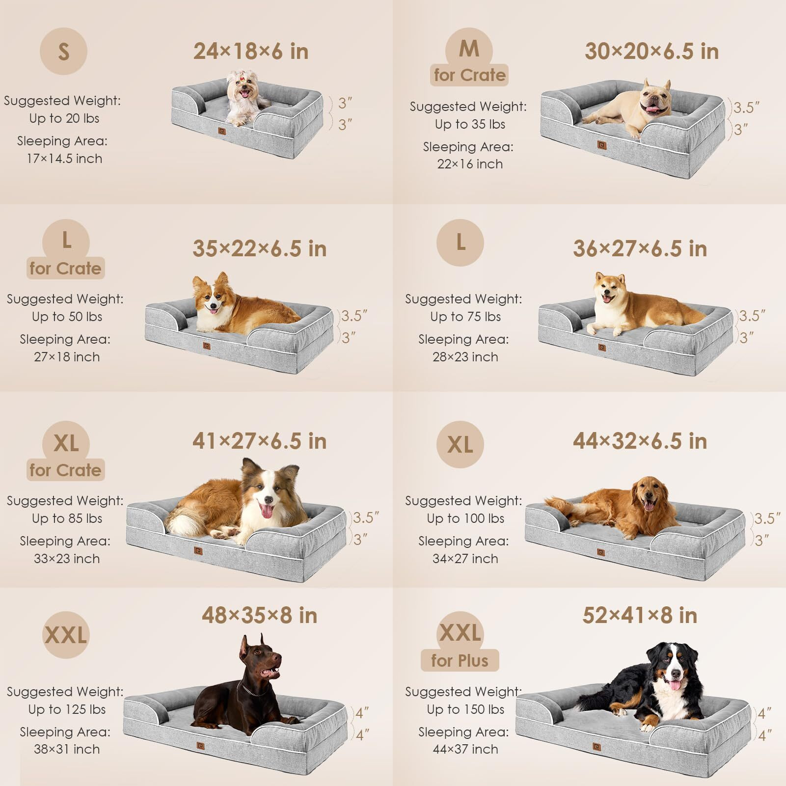 Eheyciga Orthopedic Dog Bed For Medium Dogs, Waterproof Memory Foam Medium Pet Beds With Sides, Non-Slip Bottom And Egg-Crate Foam Dog Couch Bed With Washable Removable Cover, Grey