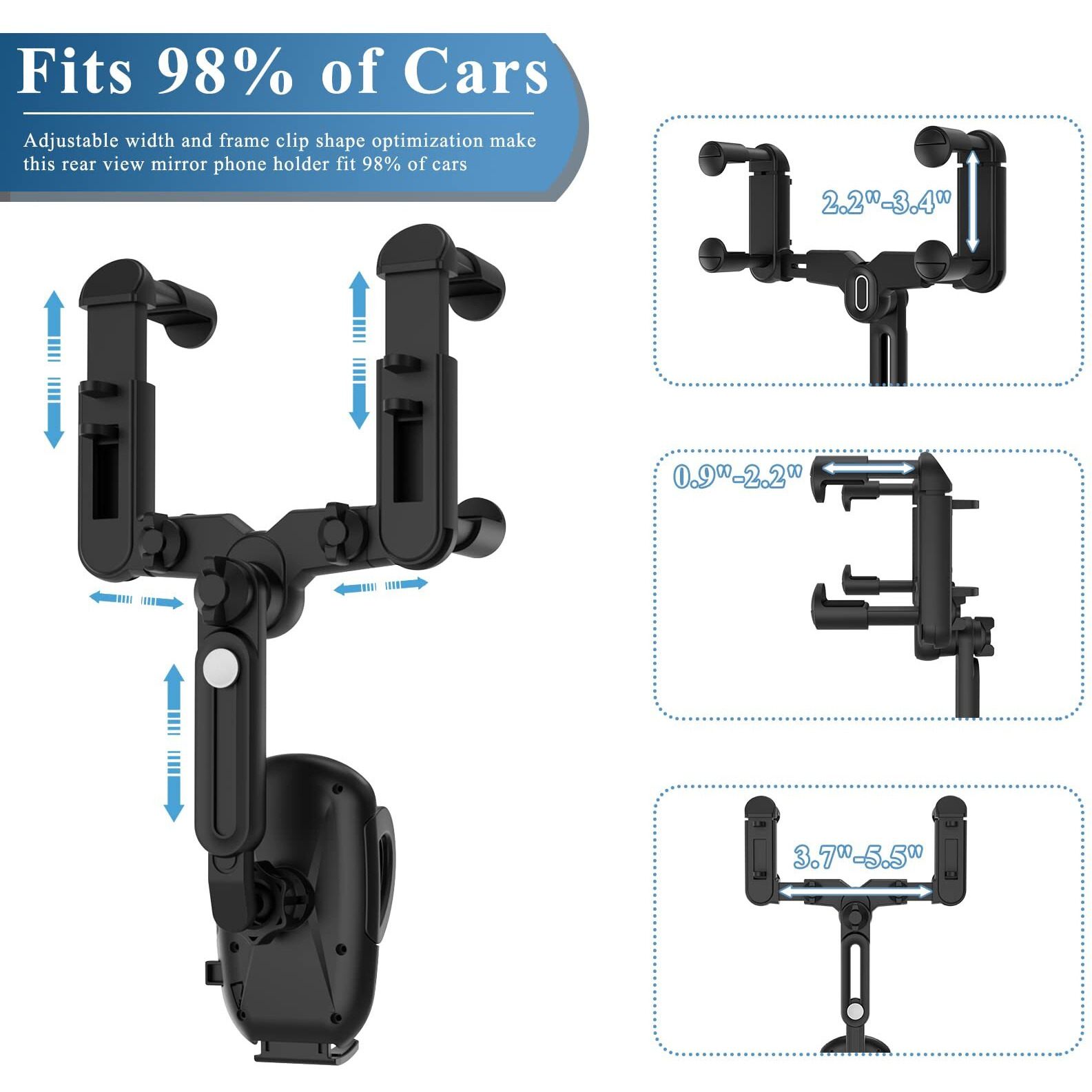 Jdhdl Phone Mount For Car, Rear View Mirror Phone Holder, Rotatable And Retractable Car Phone Holder Mount Rearview Mirror Phone Holder For Car Compatible With Iphone Samsung All 4-7 Inch Cell Phones