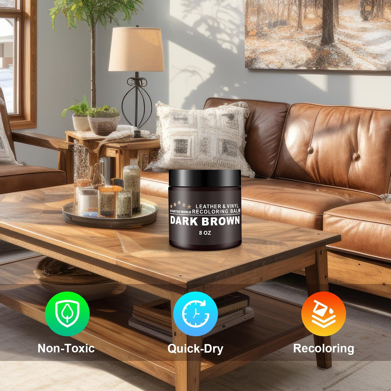Startso World Leather Recoloring Balm, Dark Gray Leather Repair Kit For Furniture, Leather Dye, Leather Color Restorer For Couches, Leather Couch Paint | Repair, Restore & Renew Old, Faded Leather