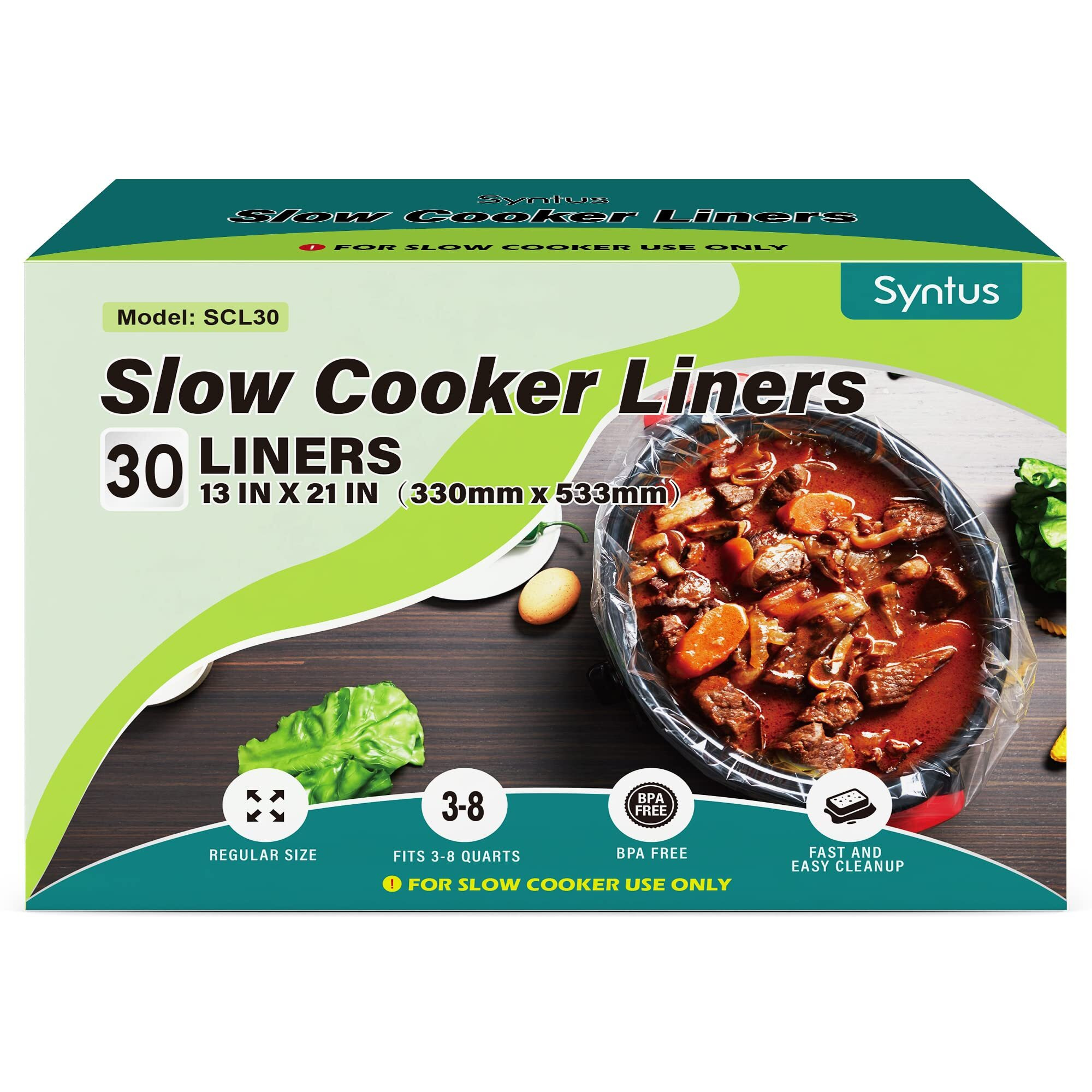 Syntus Slow Cooker Liners, 30 Count Cooking Bags Large Size Disposable Pot Liners Plastic Bags, Fit 3Qt To 8Qt For Slow Cooker Cooking Trays, 13"&quotX 21"" 1 Pack