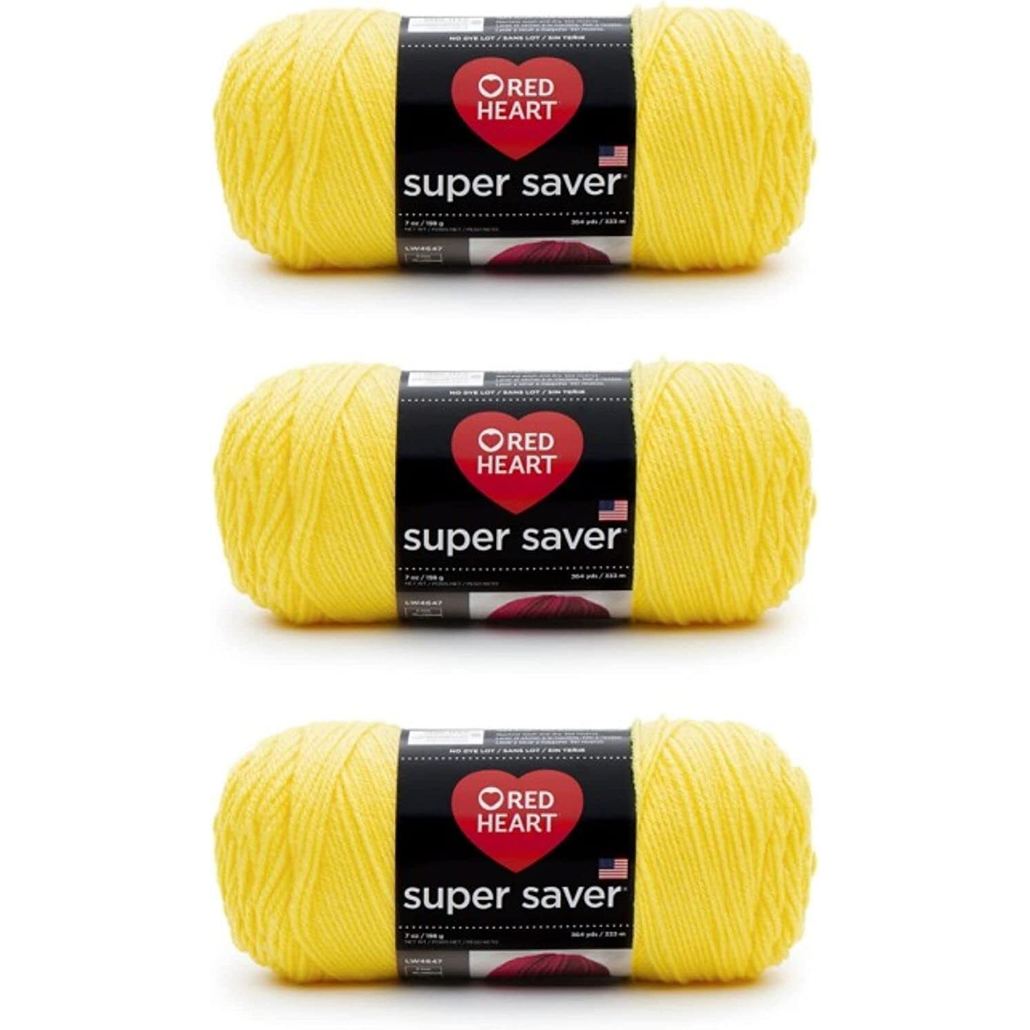 Red Heart Super Saver Bright Yellow Yarn - 3 Pack Of 198G/7Oz - Acrylic - 4 Medium (Worsted) - 364 Yards - Knitting/Crochet