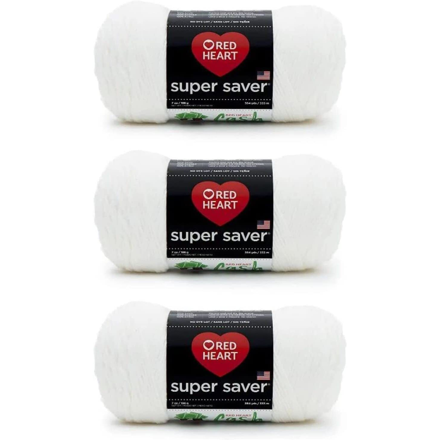 Red Heart Super Saver Soft White Yarn - 3 Pack Of 198G/7Oz - Acrylic - 4 Medium (Worsted) - 364 Yards - Knitting/Crochet