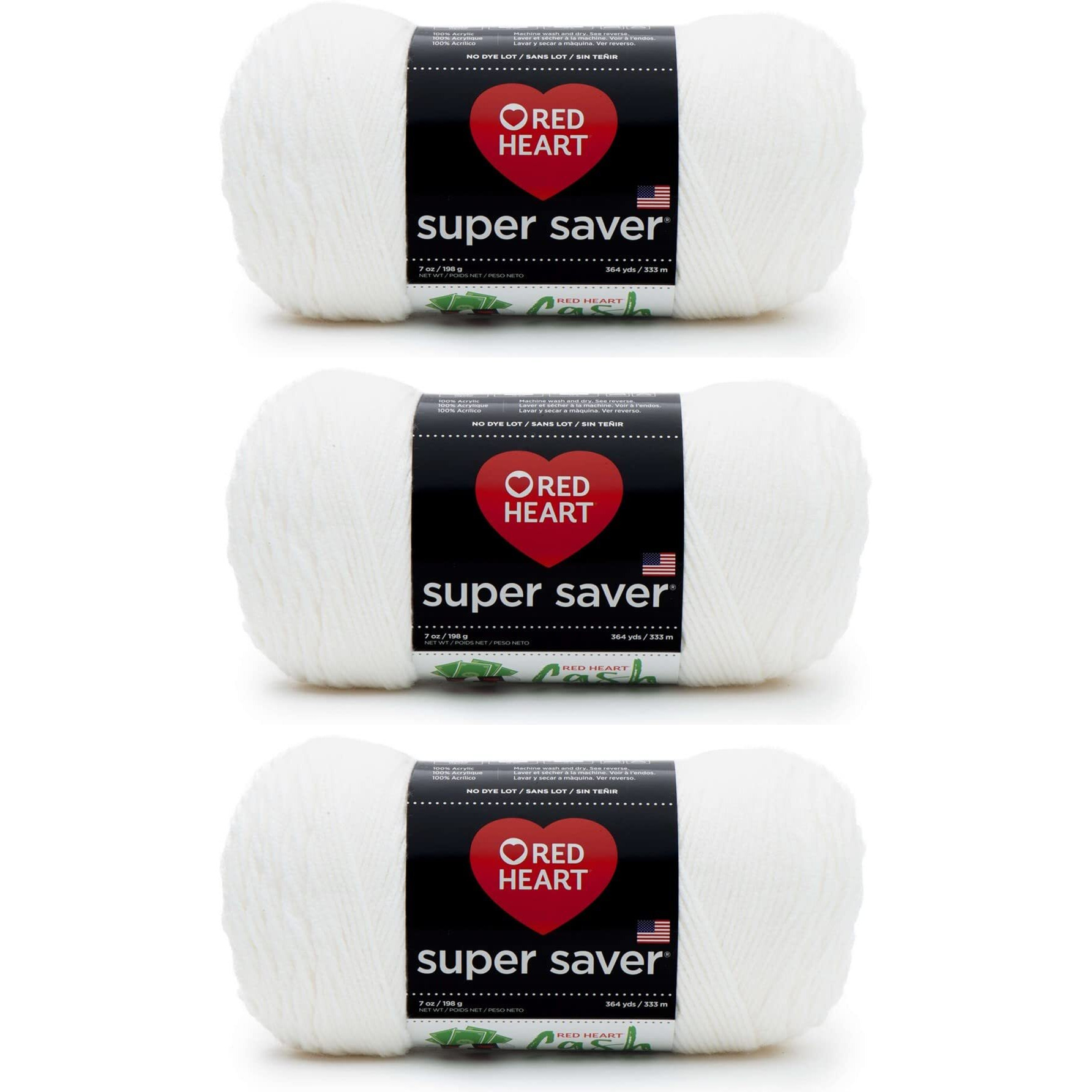 Red Heart Super Saver Yarn, 3 Pack, White 3 Count