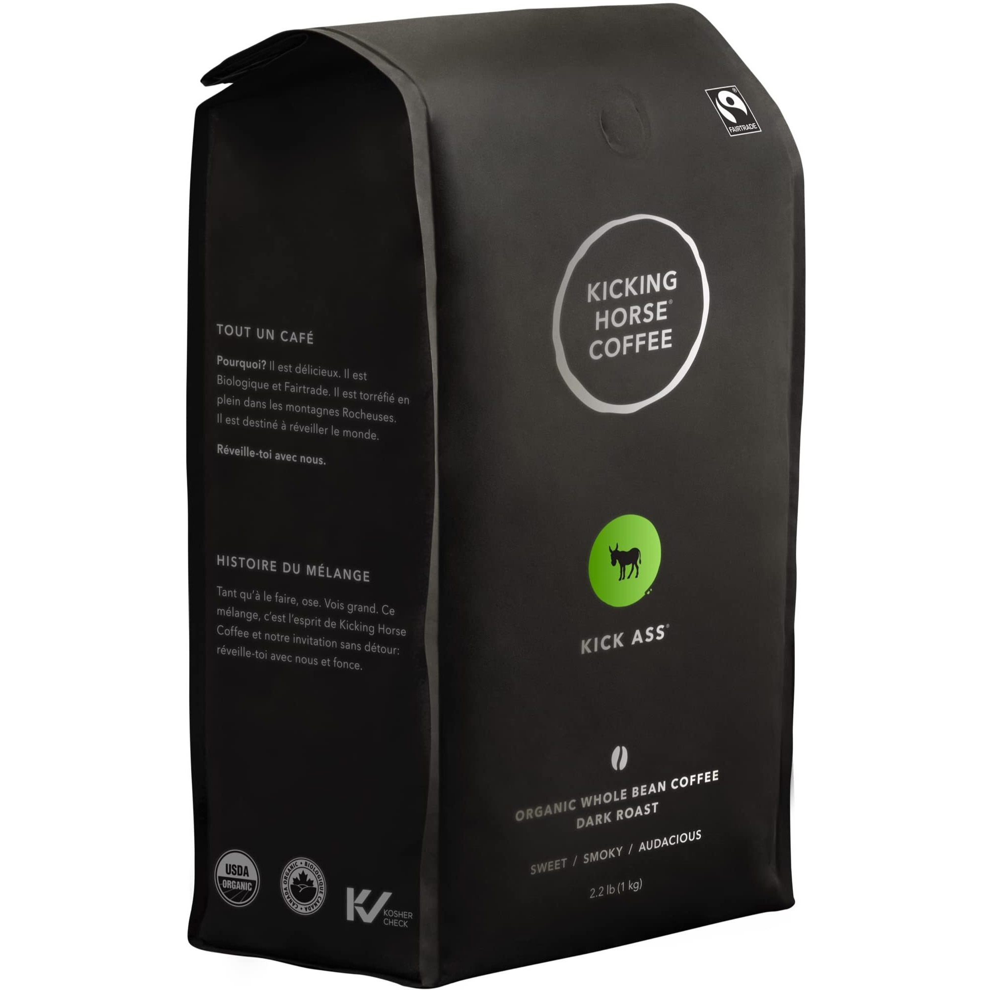 Kicking Horse Coffee, Kick Ass, Dark Roast, Whole Bean, Certified Organic, Fairtrade, Kosher Coffee, 2.2 Lb, 35.2 Ounce