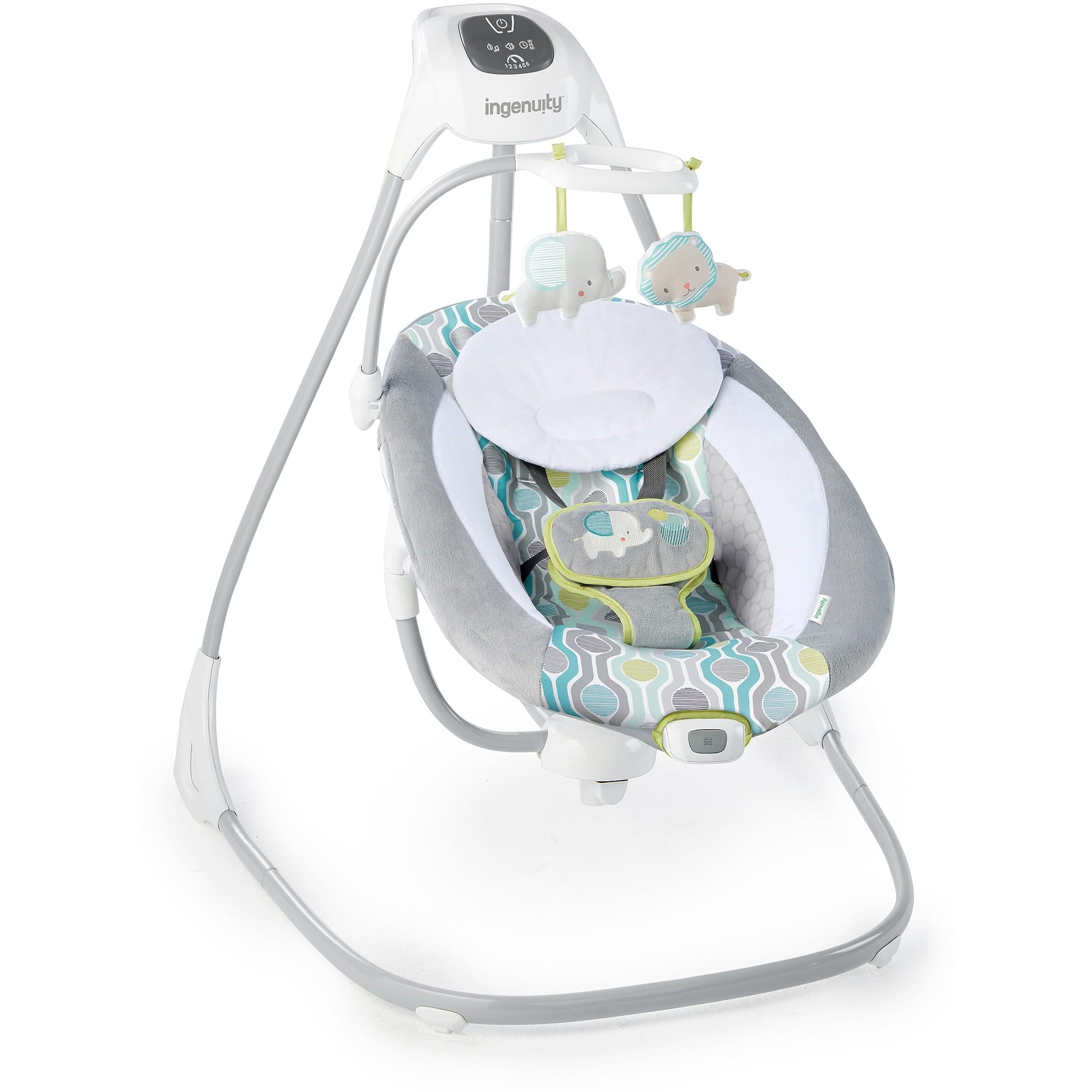 Ingenuity 2-In-1 Simplecomfort Lightweight Compact 6-Speed Multi-Direction Baby Swing & Rocker, Vibrations & Nature Sounds, 0-9 Months 6-20 Lbs (Raylan)
