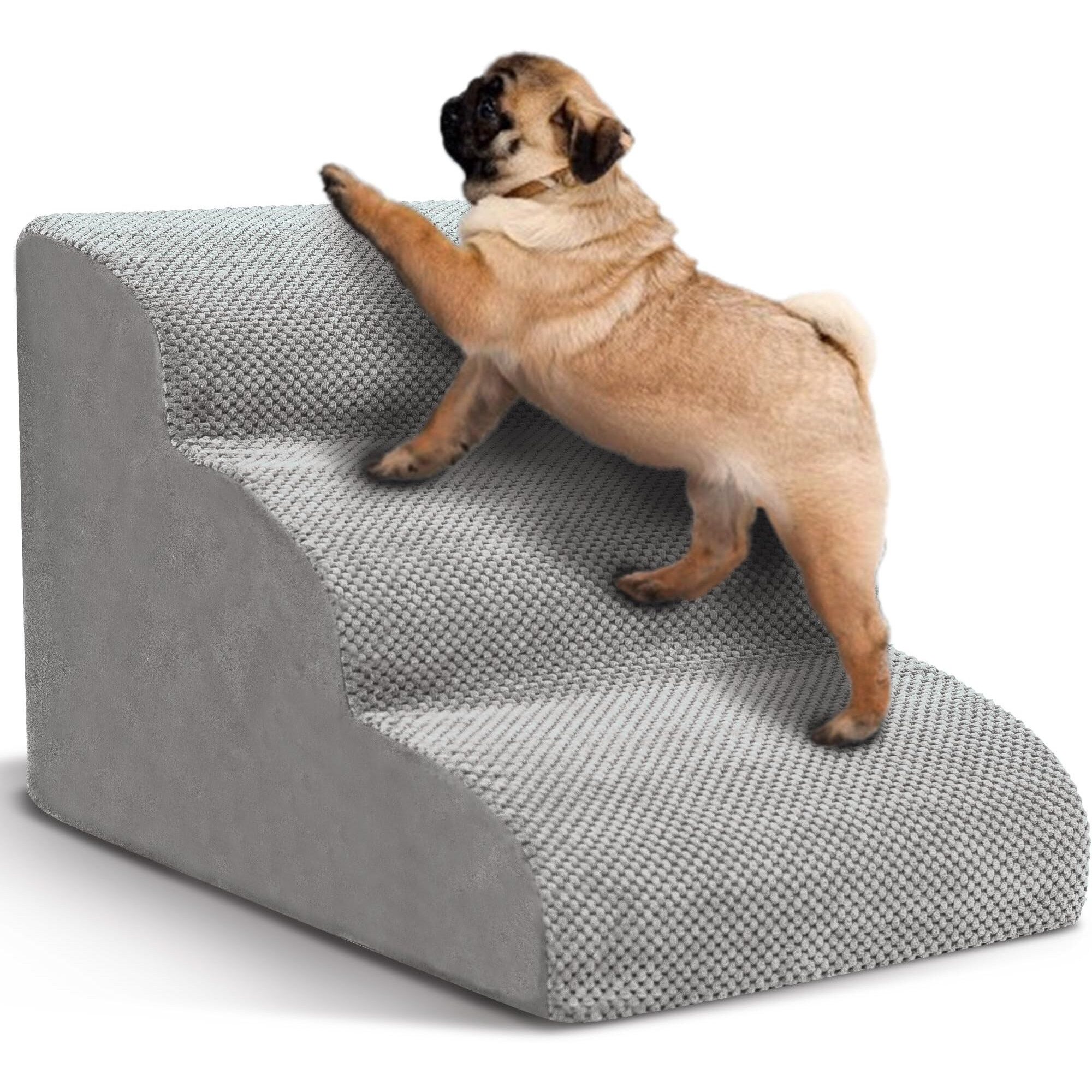 Dog Stairs For Small Dogs, 3 Tiers High Density Foam Dog Ramp, Extra Wide Non-Slip Pet Steps For High Beds Or Couch, Soft Foam Doggie Ladder For Dogs Injured, Older Pets, Small Cats