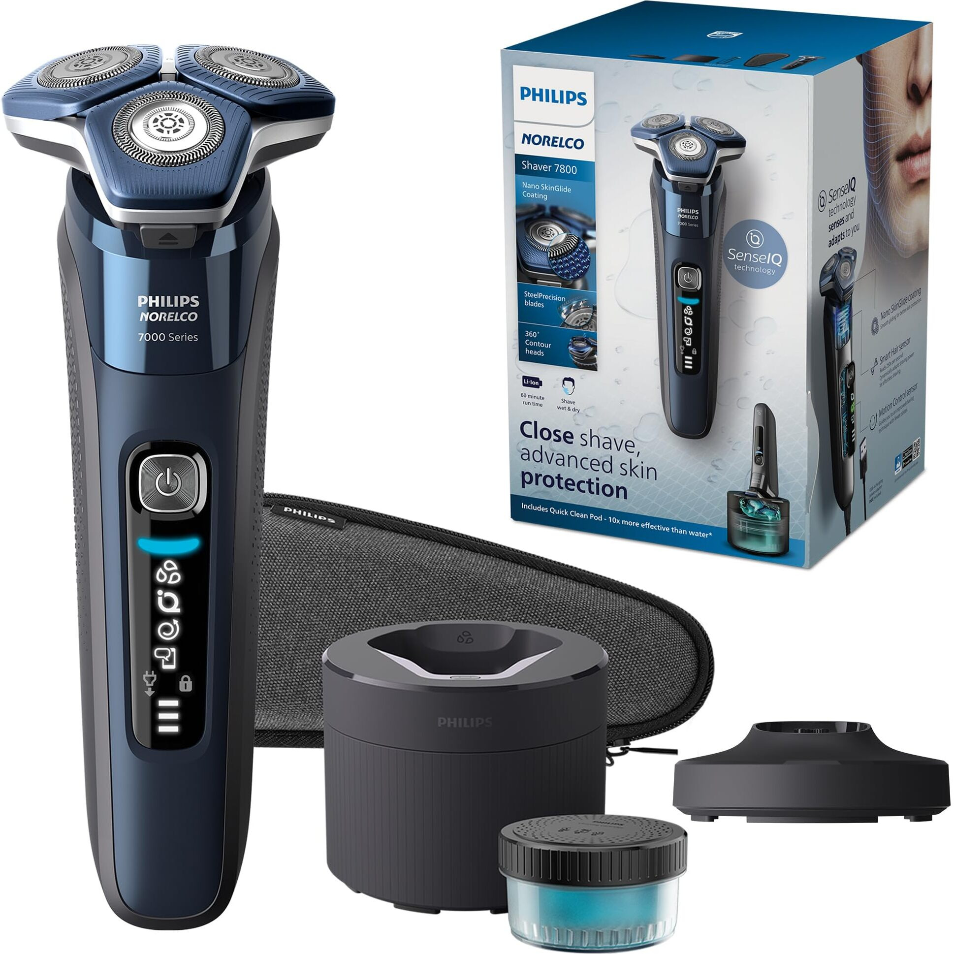 Philips Norelco Shaver 7800, Rechargeable Wet & Dry Electric Shaver With Senseiq Technology, Quick Clean Pod, Charging Stand, Travel Case And Pop-Up Trimmer, S7885/85