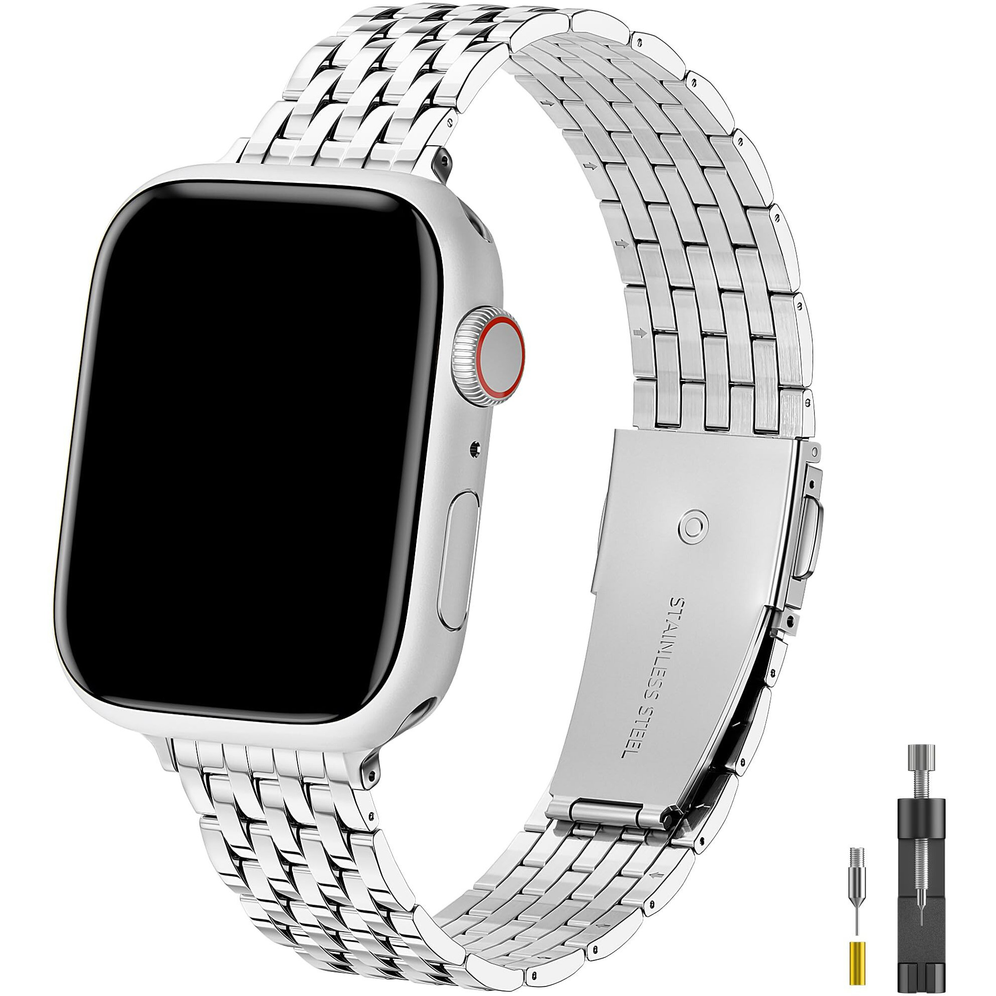 Tisimo For Apple Watch Band 41Mm 40Mm 38Mm 45Mm 44Mm 42Mm Series 9 8 7 6 5 4 3 2 1 Se Se2 Women And Men,Stainless Steel Metal Watchband For Iwatch (Sliver)