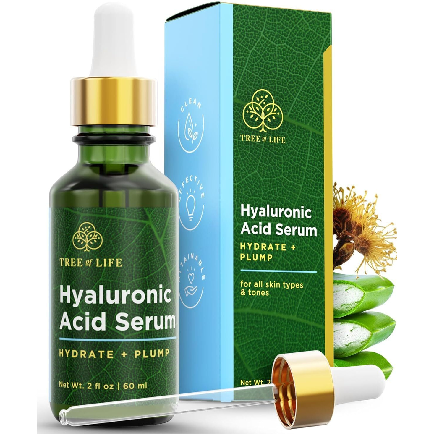 Tree Of Life Beauty Hyaluronic Acid Serum, Skin Brightening Face Oil For Dark And Age Spots, Facial Serums For Dry And Sensitive Skin Care With Vitamin E For Soft Smooth Skin, 2 Fl Oz
