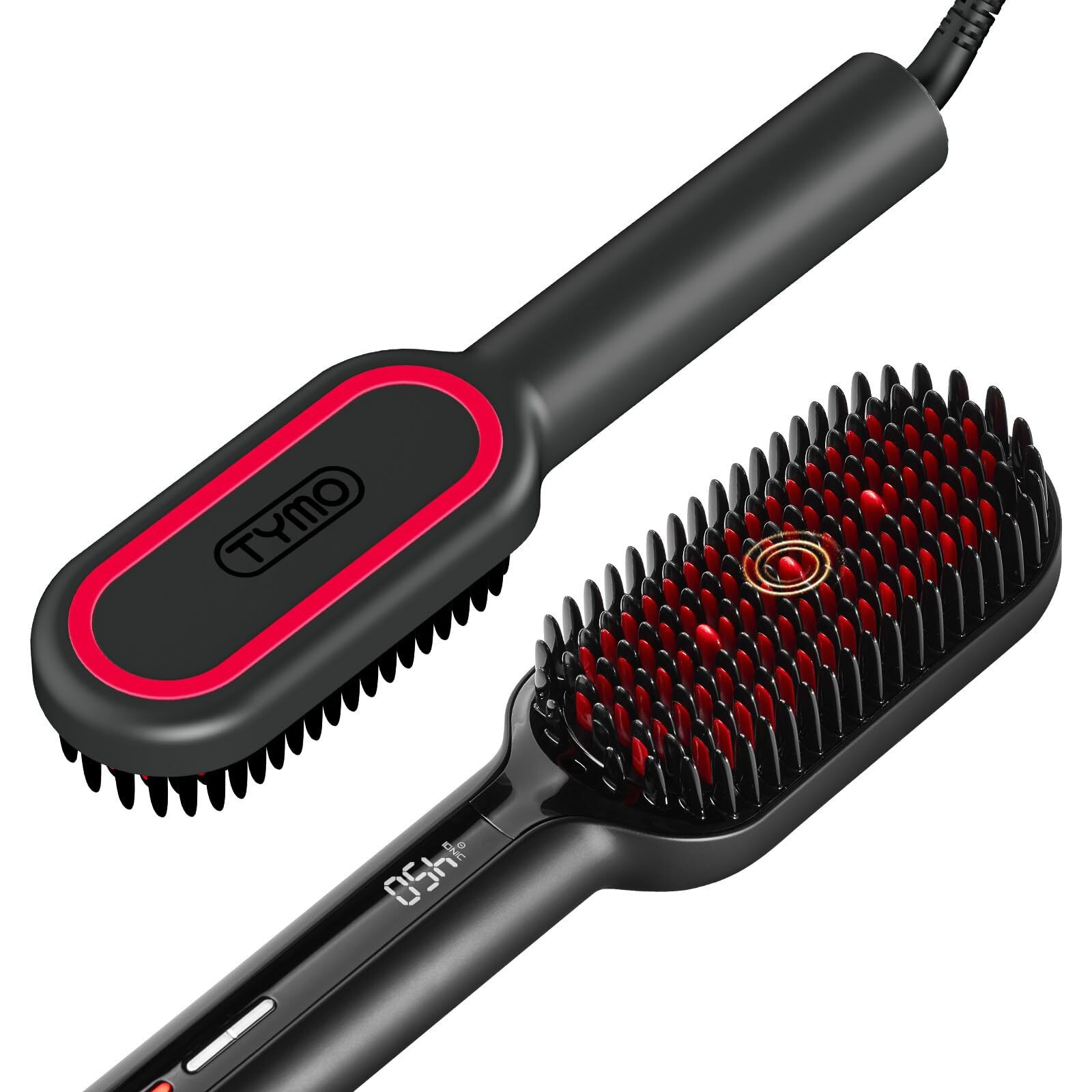 2023 Upgraded Hair Straightener Brush  Tymo Ionic Plus Straightening Brush With Dense Bristles, 16 Temps, Dual Voltage  Heat Brush Straightener For Women  Flat Iron Comb For Thick Curly Hair